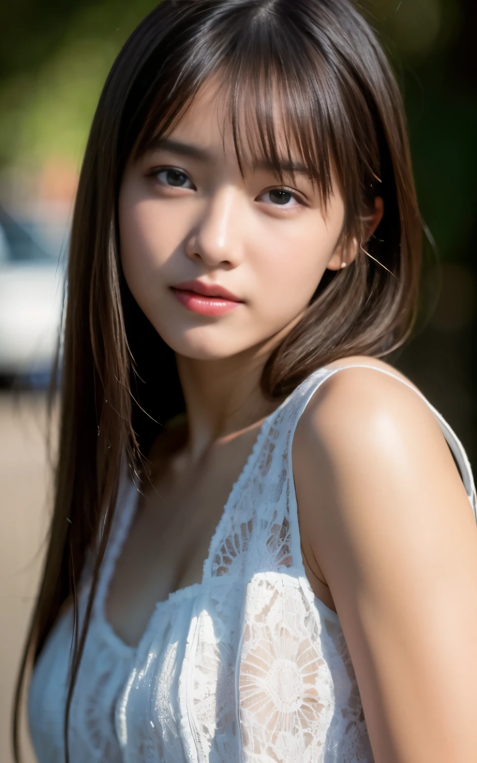 (Photoreal:1.4), (surreal:1.4), (smooth lighting:1.05), 1 girl, (sad:1.4), mouth is slightly open, neat beauty, 22 years ago, soft lighting, Backlight, (cheerfulness:1.2), (Highest quality real texture skin), narrow eyes, super fine face, glowing skin, retina, anatomically correct, acura, Super detailed, rough skin, high quality, advanced details, 最high quality, High resolution, bangs, blouse