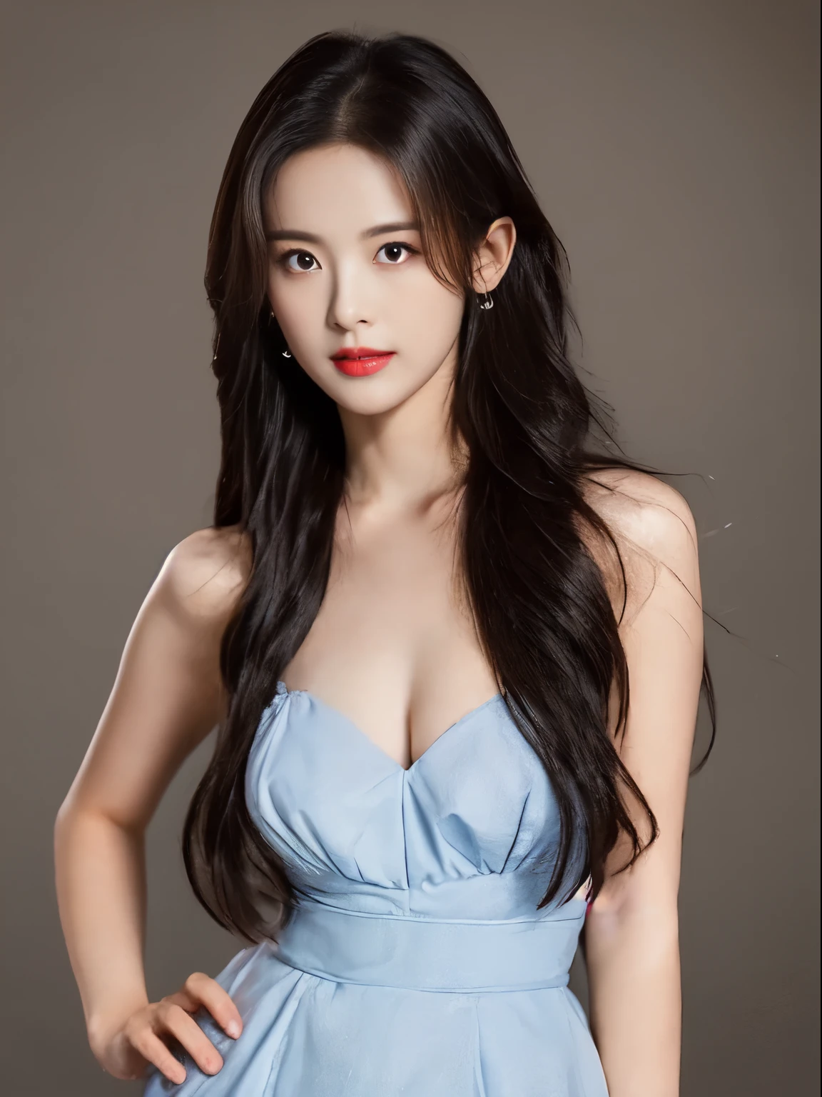 ((top quality、8k、Masterpiece:1.3))、Extremely delicate and beautiful girl,realistically,Extremely ridiculous,Abstractionism,full-body shot,catch,Extra detailed body,Port wind,,flowing hair,light brown hair,long hair,beautiful fine hair,Exquisite and beautiful face,Smile,clear eyes, black eyes,Fire red long dress,beautiful clear background,beautiful sky,bloom,very precise details,absurd,very CG,((A sexy mature girl:1.5))、deep red lip gloss、eye makeup、((40 years:1.5))、sunset sky,huge breasts,Larger breasts,amazing breast size,Extensive exposure,More nudity