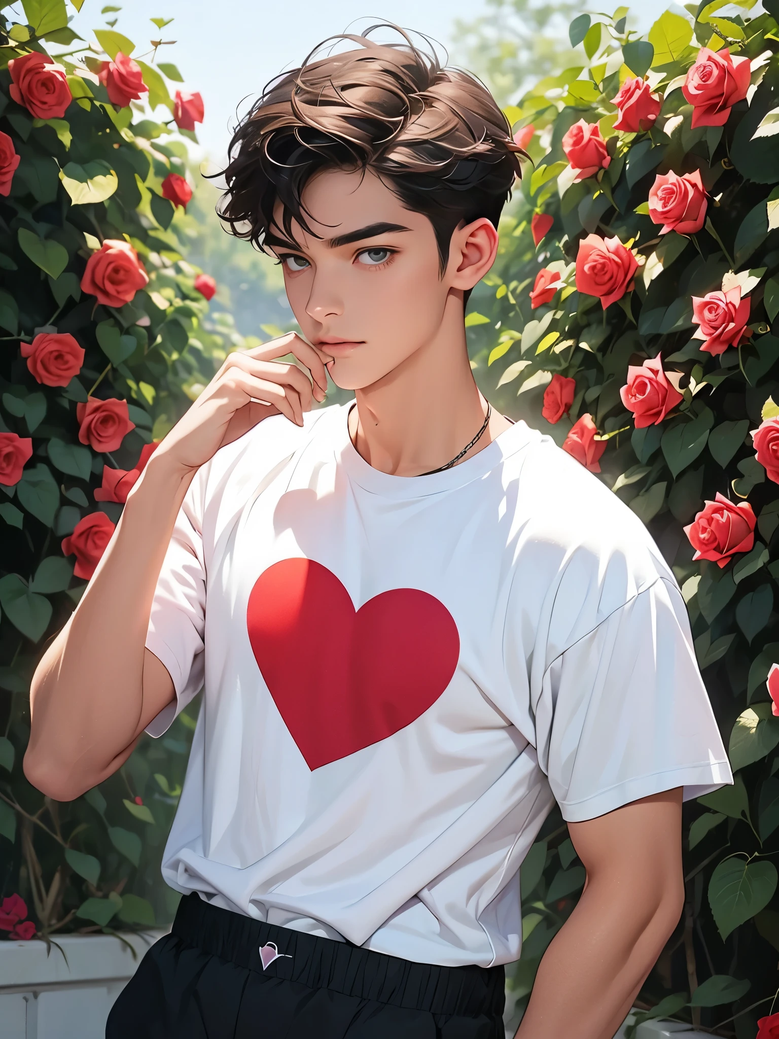 Handsome , cute, a lot of rose, valentine theme, rose garden, heart t-shirt