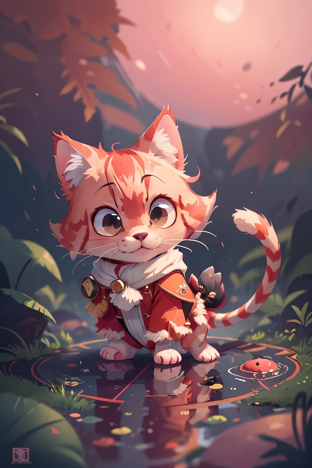 Little, Cat, cute, pink cat, big badejo, whole body, masterpiece, 3D rendering, highest quality, lots of details, (plain background), vinyl toy figurines