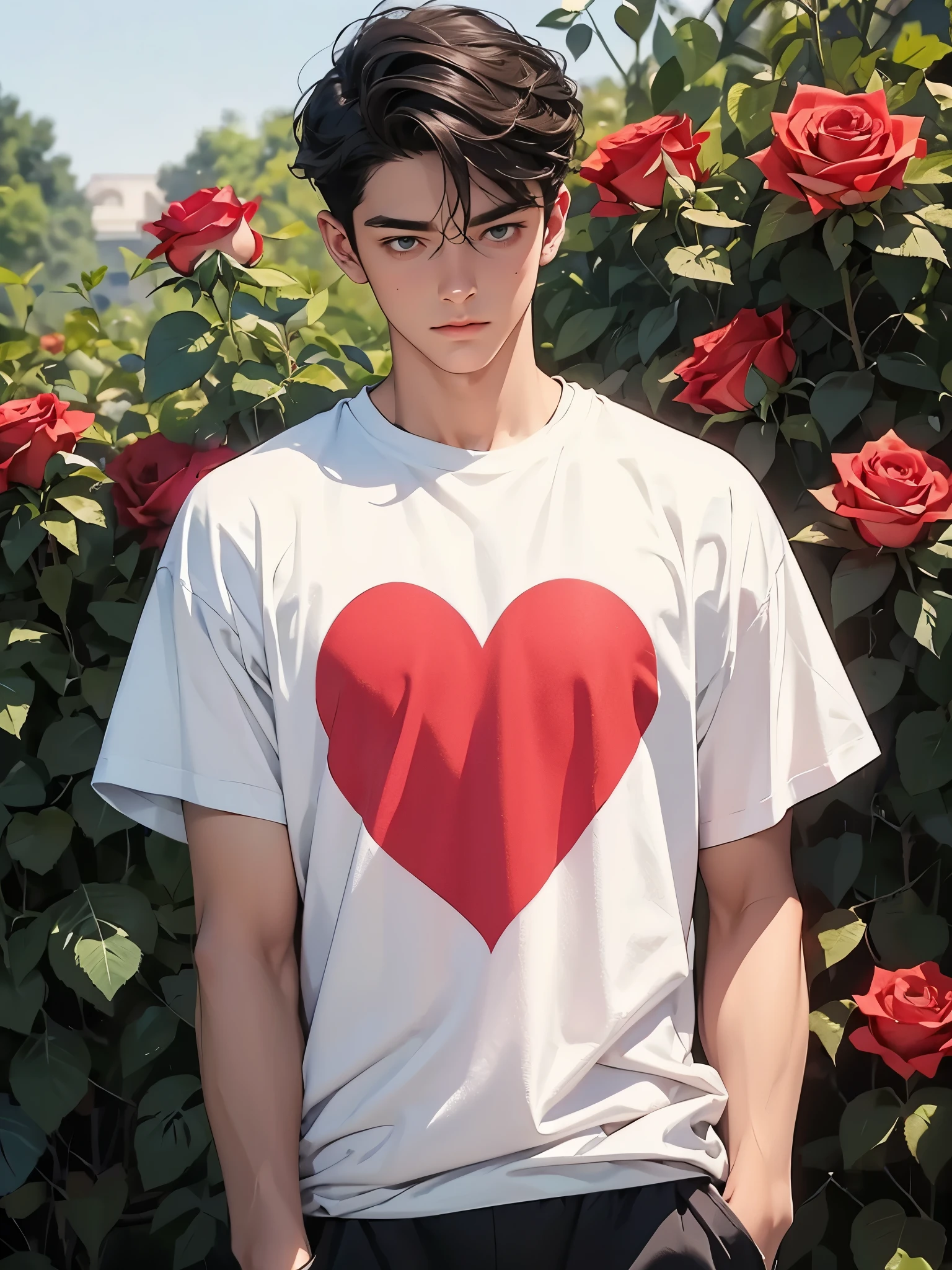 Handsome , cute, a lot of rose, valentine theme, rose garden, heart t-shirt