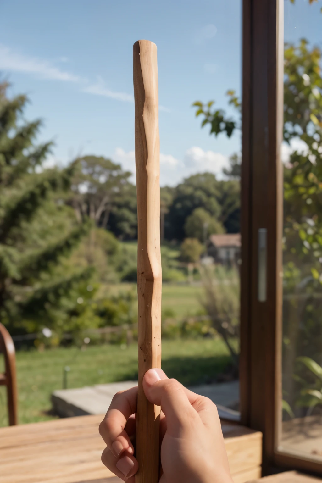 Photo with a transparent background depicting a walnut wooden stick, View from diagonal direction, product photo