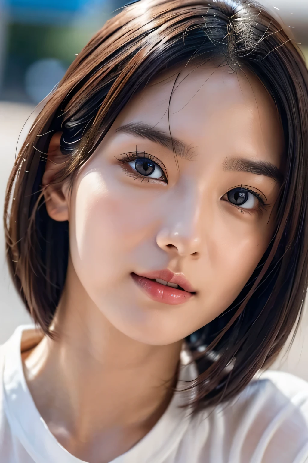 (hig彼st quality、8k、32k、masterpiece)、(Realistic)、(Realistic:1.2)、(High resolution)、Very detailed、Very beautiful face and eyes、1 girl、Delicate body、(hig彼st quality、Attention to detail、Rich skin detail)、(hig彼st quality、8k、Oil paints:1.2)、Very detailed、(Realistic、Realistic:1.37)、Bright colors, (high school girl:1.6, Sailor suit), short hair