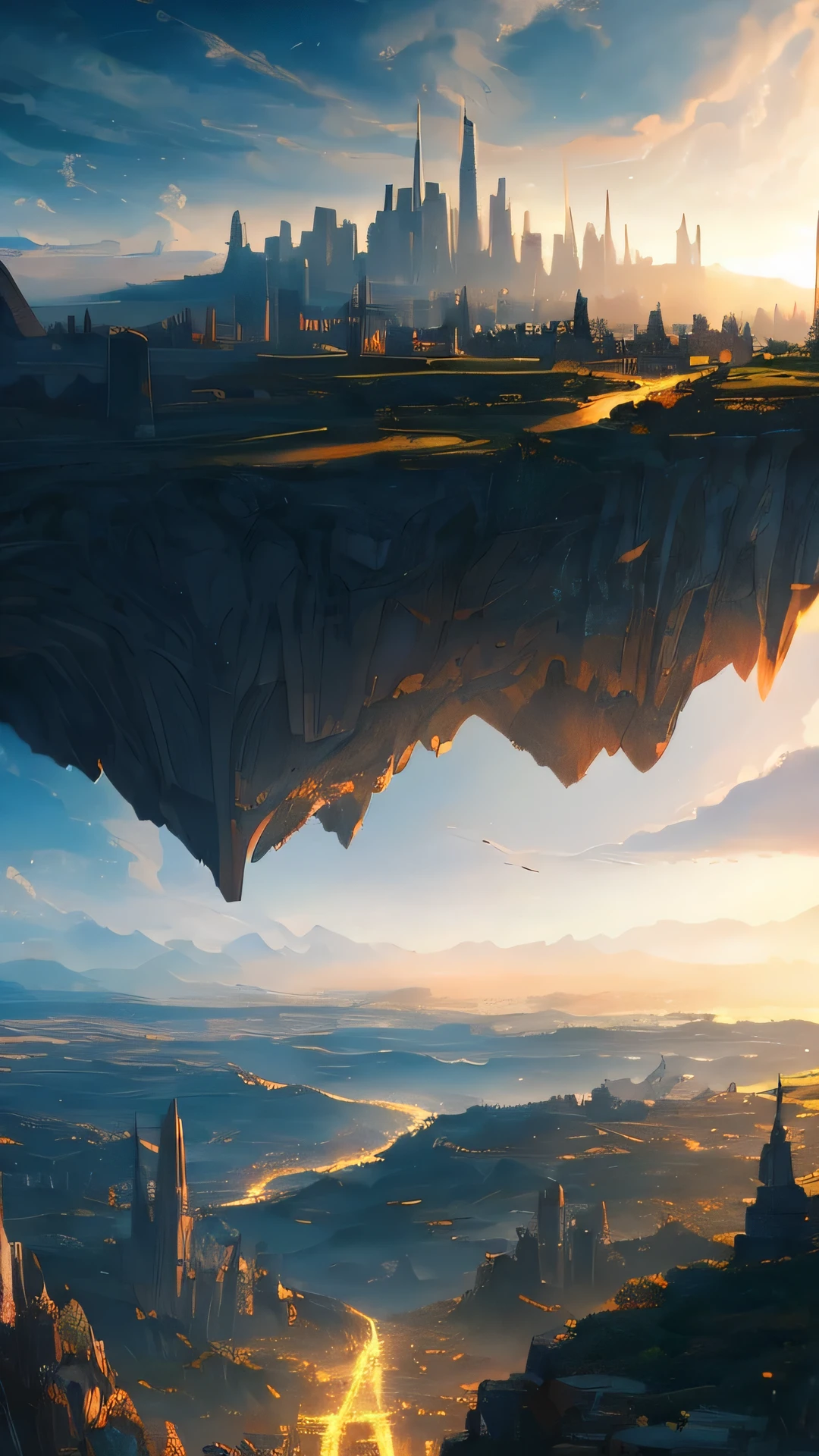surreal illustration , otherworldly, unknown city、look around、To the unknown world,very detailed and magical lighting, detailed big city, landscape, Beautiful and rugged roads with beautiful lighting and realistic proportions, Looks like a movie background, 8K, highest quality, masterpiece,
