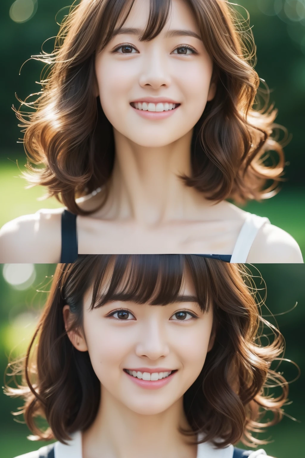 (8K、Raw photo、highest quality、Masseter muscle part:1.2)、super detailed、super resolution、(realistic、realistic pictures:1.37)、Portrait、High-definition RAW color photo、professional photography、hvery detailed and beautiful、very big breasts,、very detailed、8k wallpaper、amazing details、huge file size、official art、Hvery detailed CG Unity 8k wallpaper、hvery detailed beautiful girl、very detailed顔、very detailed目、very detailed肌、very fine fingers、hvery detailed nose、very detailed詳細な口、perfect anatomy、hvery detailed back ground、Hvery detailed clothing、1 girl、(18:1.2)、20th generation、cute、famous japanese idol、glowing skin、Because I'm slender、brown hair、short curly hair、(dull bangs:1.2)、laughter、cute、zora々right、cute faces、lifelike face、delicate eyes、ordering sauce、look at the camera、cowboy shot、positive、Are standing、contrapo, dynamic lighting