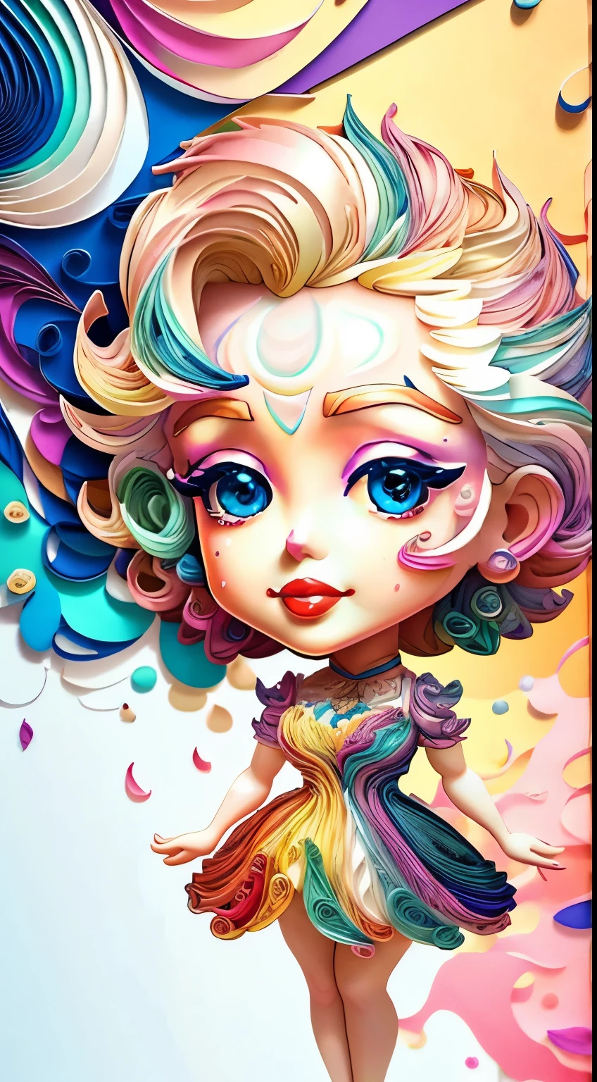 Marilyn Monroe、Multidimensional quilling paper、art by、Fractal art、Chibi、 yang08k、Beautiful fece、colourfull、 masterpiece、top-quality、top-quality、Official Art、Beautifully Aesthetic、((8K Ultra Real))