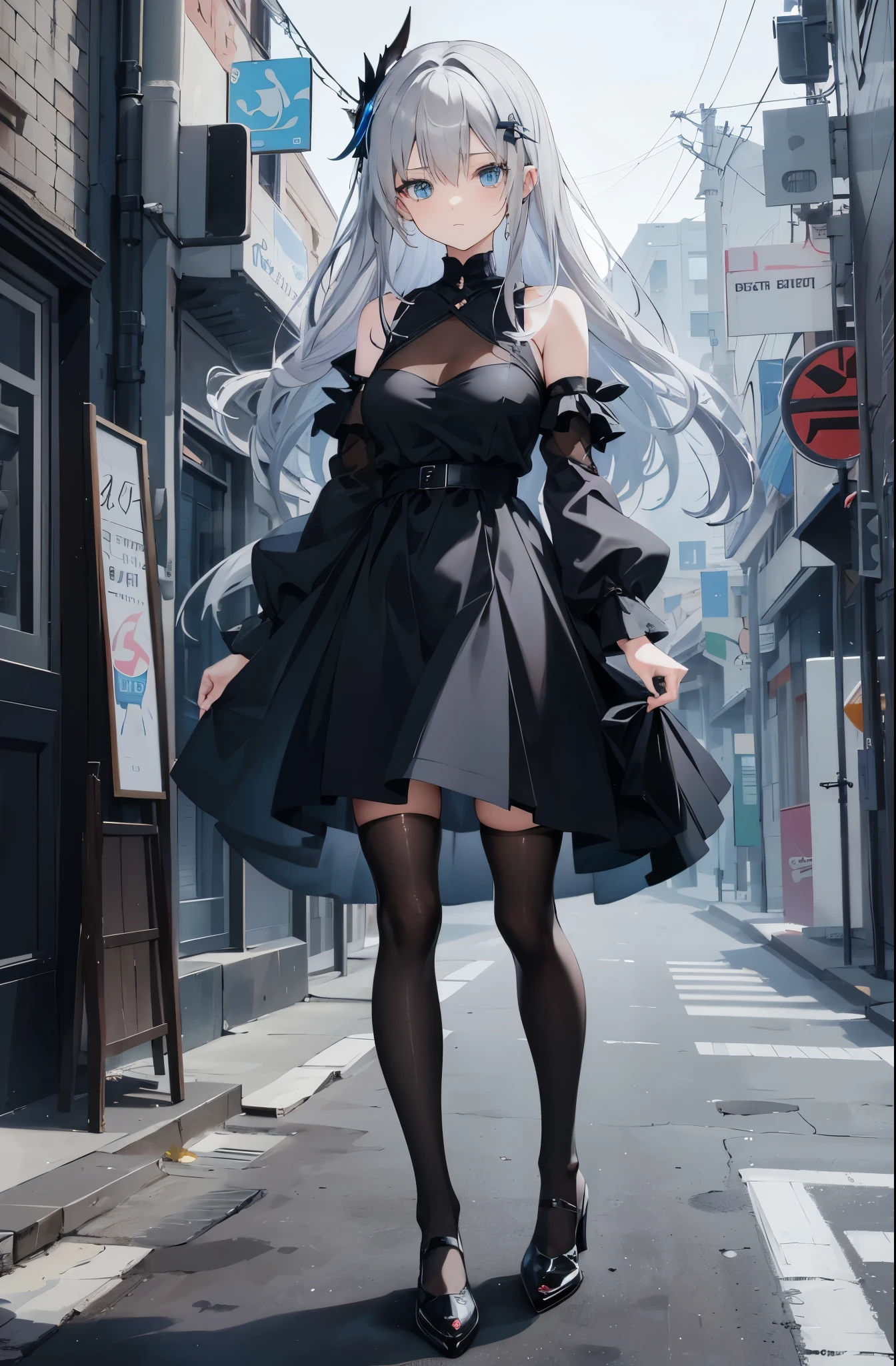 a woman in a black top and skirt posing for a picture, a character portrait by Nagasawa Rosetsu, cg society contest winner, sots art, official art, anime, full body