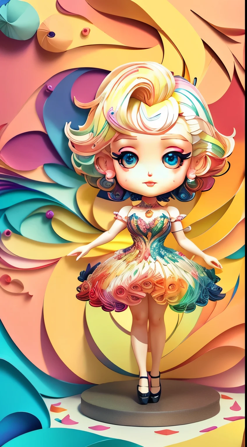 Marilyn Monroe、Multidimensional quilling paper、art by、Fractal art、Chibi、 yang08k、Beautiful fece、colourfull、 masterpiece、top-quality、top-quality、Official Art、Beautifully Aesthetic、((8K Ultra Real))