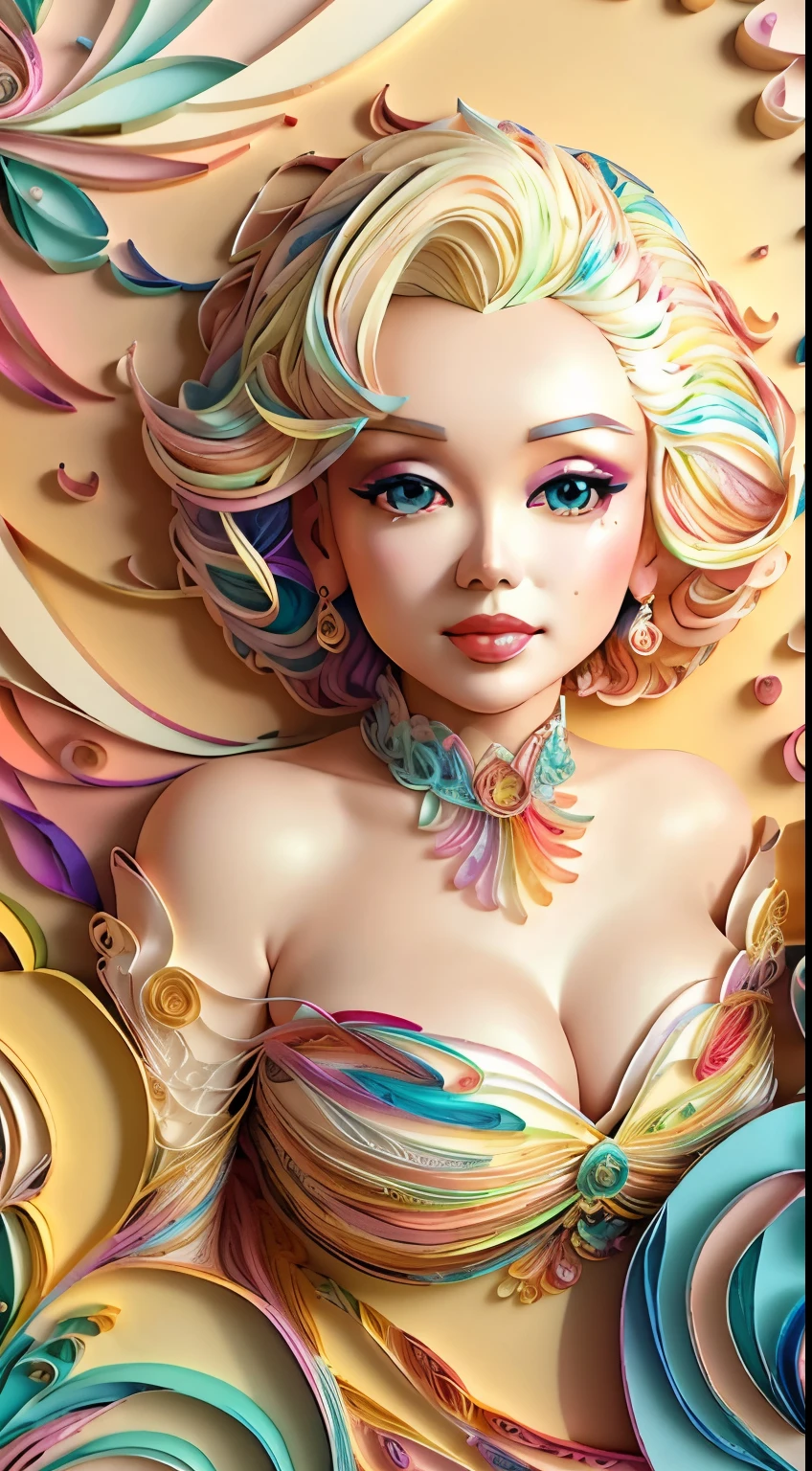 Marilyn Monroe、Multidimensional quilling paper、art by、Fractal art、Chibi、 yang08k、Beautiful fece、colourfull、 ​masterpiece、top-quality、top-quality、Official Art、Beautifully Aesthetic、((8K Ultra Real))