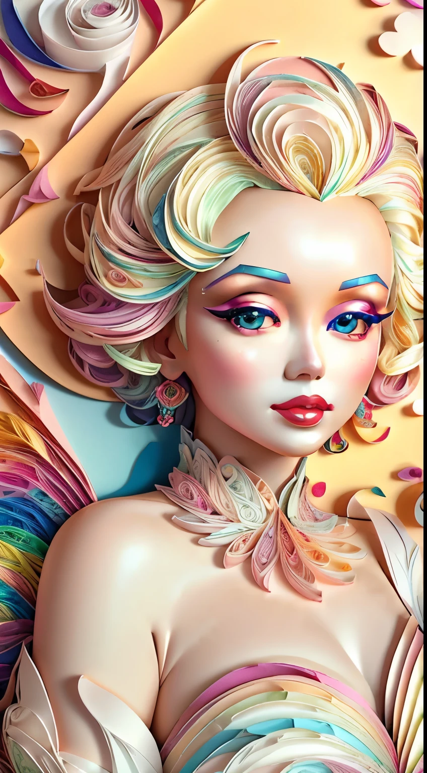 Marilyn Monroe、Multidimensional quilling paper、art by、Fractal art、Chibi、 yang08k、Beautiful fece、colourfull、 masterpiece、top-quality、top-quality、Official Art、Beautifully Aesthetic、((8K Ultra Real))