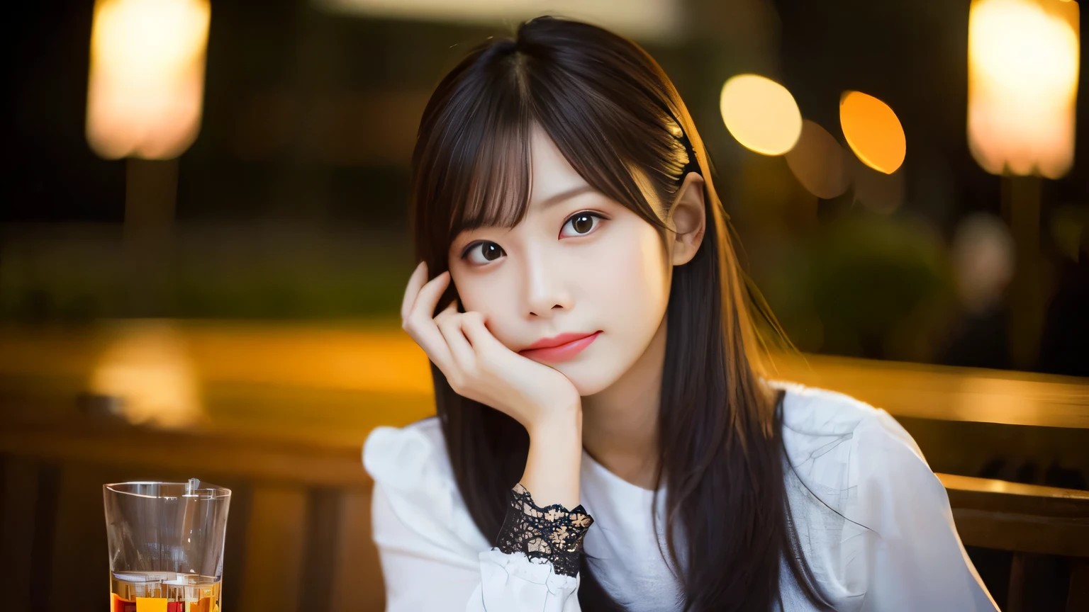 highest quality, table top, ultra high resolution, (Photoreal: 1.4), Front view, Half body, famous japanese actress, revealing clothing, very beautiful woman, cute, Cinematic 35mm lens, f/1 .8, Beautiful double eyes with equal left and right eyes, 上Half bodyショット,looks like that'It's going to be a fun date,City of night,An intoxicating atmosphere,Have an embarrassed look on your face