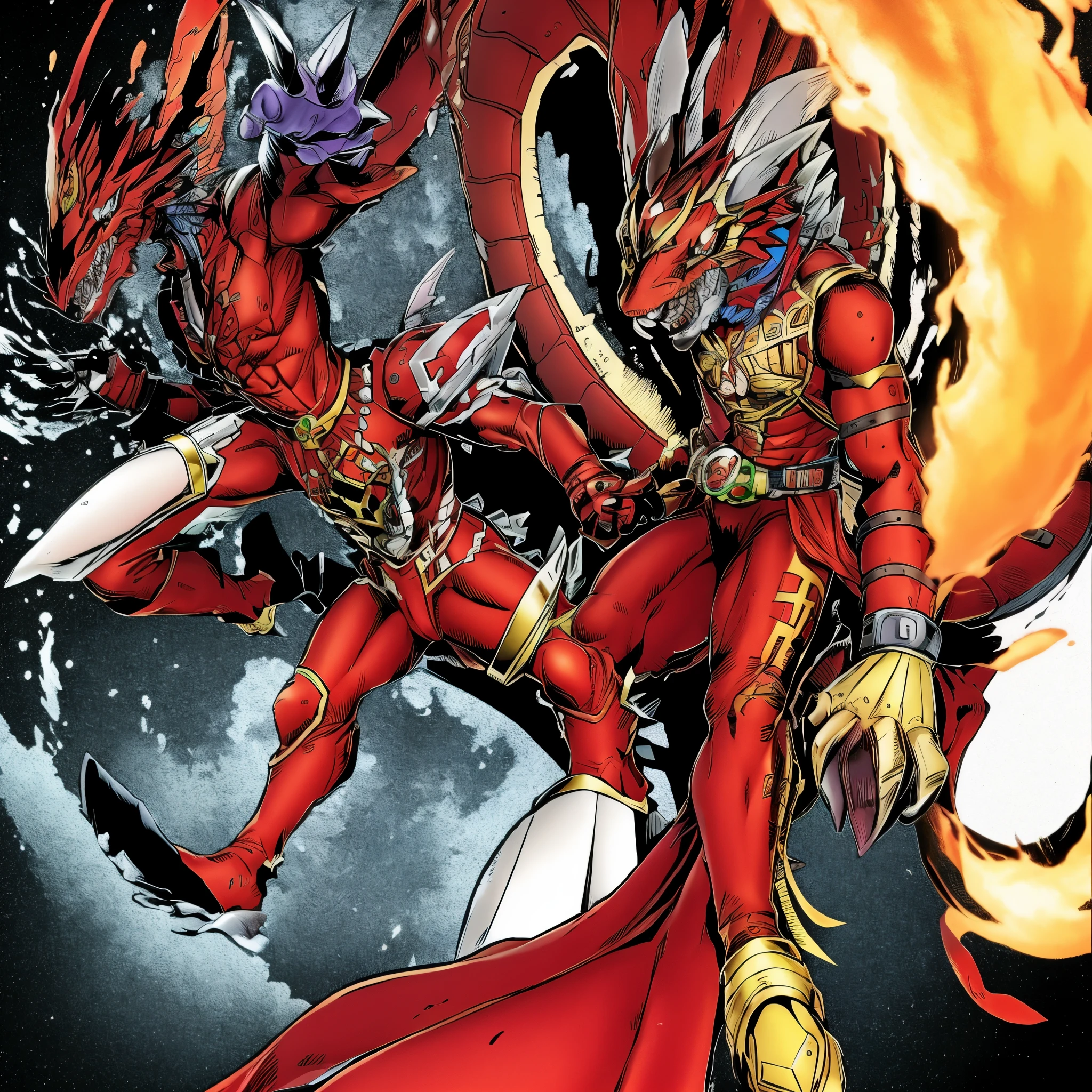 barbarian, digimon, insect angel with multiple heads full armor ,beast dragon,hydra