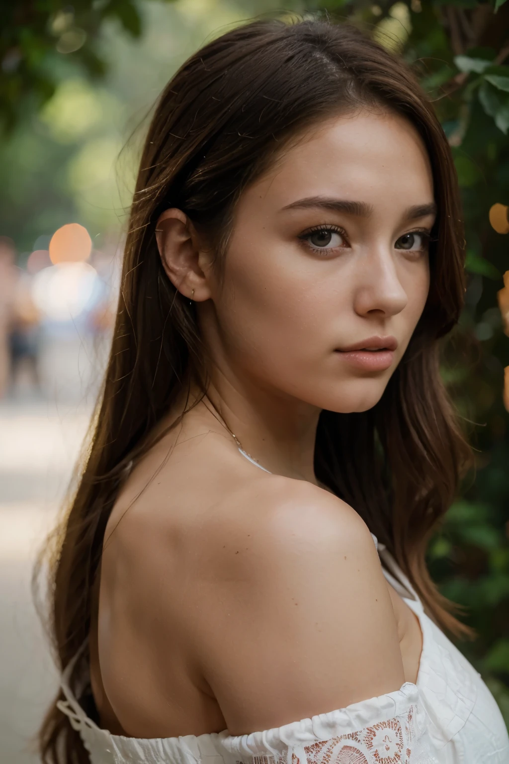 (best quality:1.4), (Ultra Highres:1.2), (fotorrealista:1.4), (8k, Foto RAW:1.2), 1girl, Casual Clothes, Outside, side view, parte superior do corpo, cabelo em um coque, Posando. there is a woman, portrait sophie mudd, thick neck, 19 year old female model, latina, angelawhite, violet myers, 22 years old, 21 years old, profile image, italian, italian latina, Alycia Debnam-Carey, hazel eyes, realistic, post-processing, maximum detail,