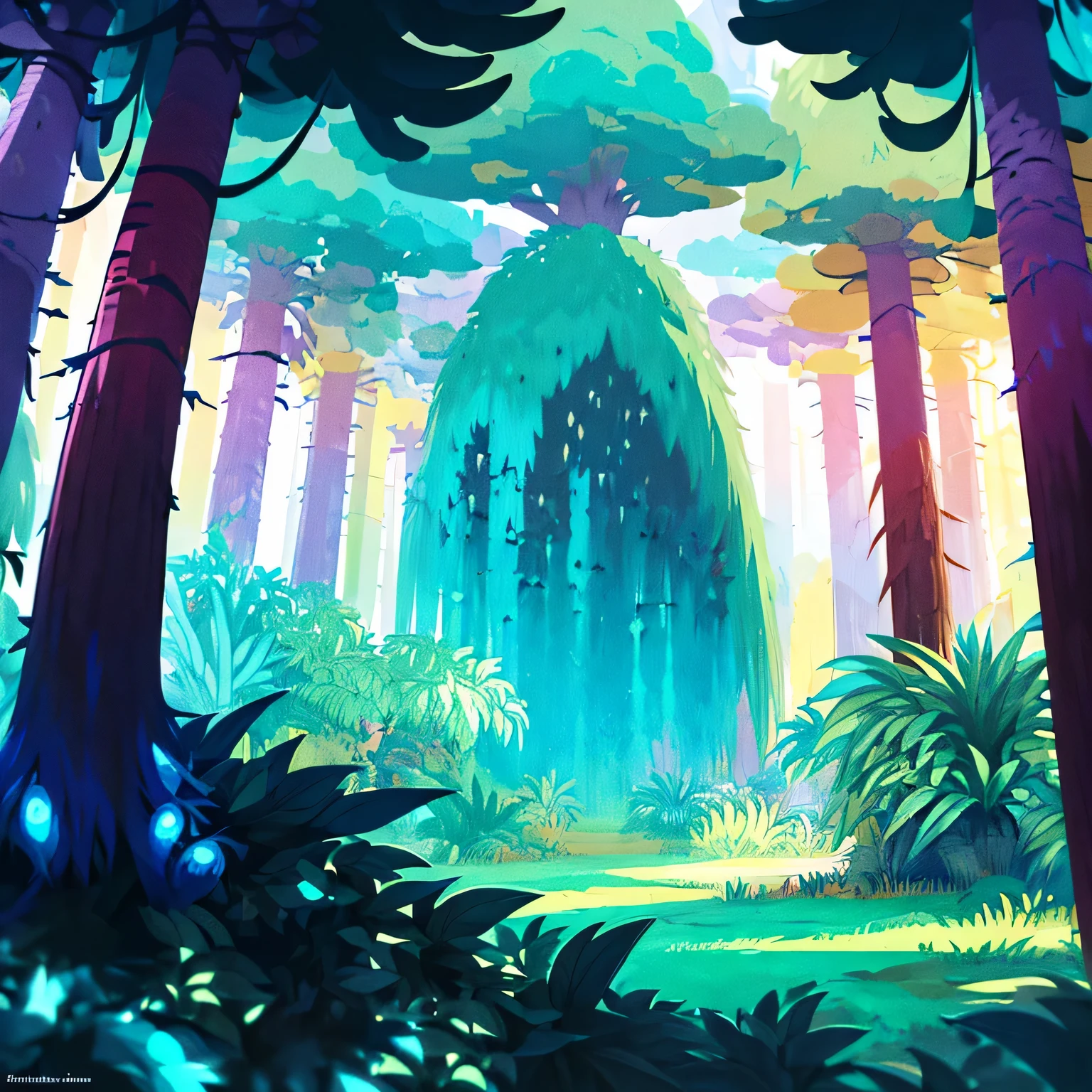 award winning photo, ((masterpiece,best quality)), surreal anime mmorpg game forest, fantasy, absurdres, Vivid_Setting, no humans, scenery, cinematic composition, close-up background of dense forest, jungle