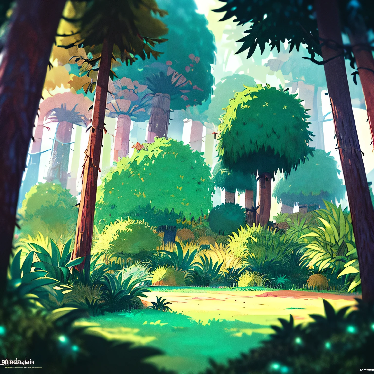 award winning photo, ((masterpiece,best quality)), surreal anime mmorpg game forest, fantasy, absurdres, Vivid_Setting, no humans, scenery, cinematic composition, close-up background of dense forest, jungle