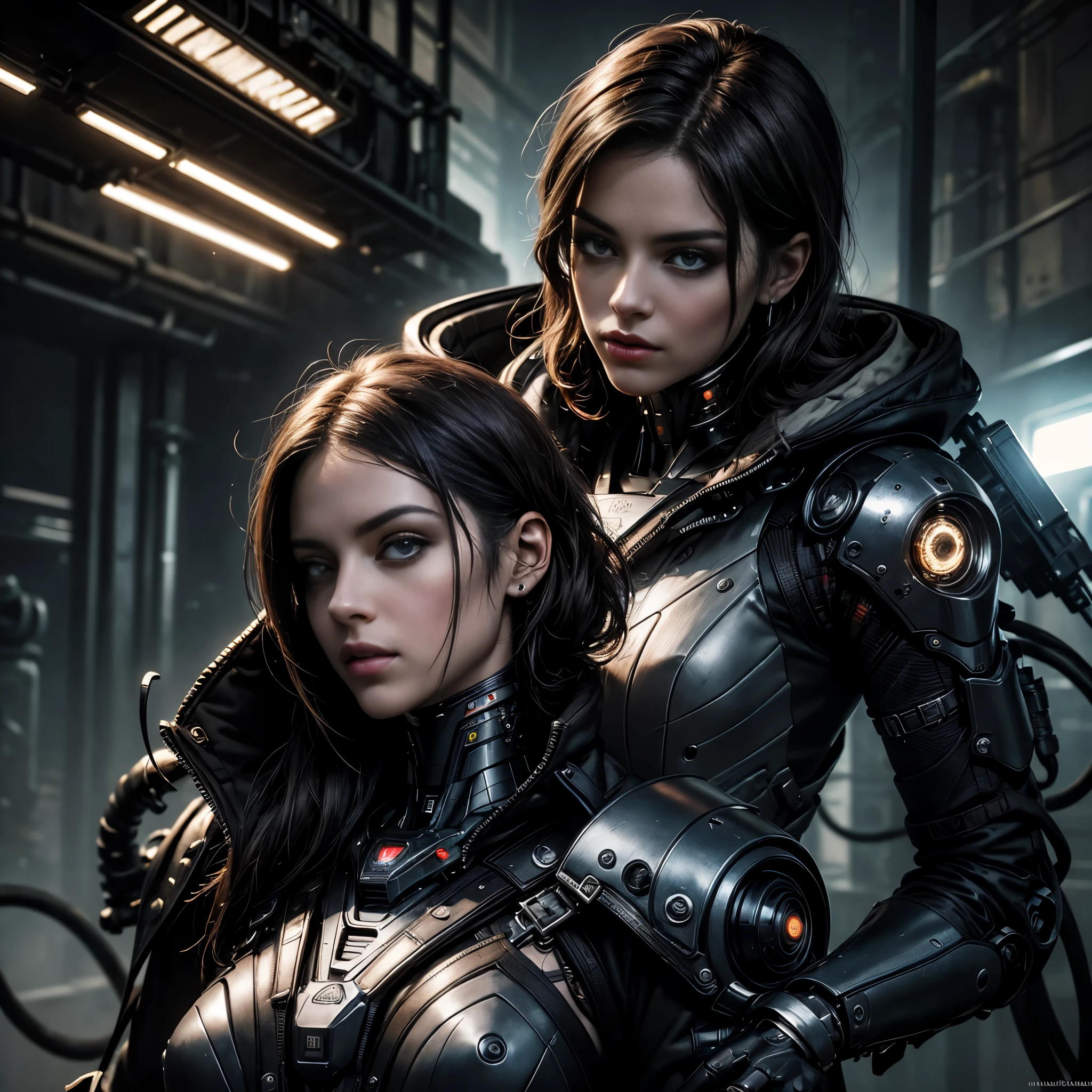 A realistic and detailed woman in a gothic futuristic military uniform, commanding soldiers and surreal creatures on a battlefield, beautiful detailed eyes,beautiful detailed lips,extremely detailed eyes and face,long eyelashes,cyberpunk military uniform,intricate mechanical parts,mythological creatures,advanced technology,glowing military insignia,dynamic poses,cinematic lighting,vibrant colors,sci-fi atmosphere,masterpiece,hyper detailed,photorealistic,8k