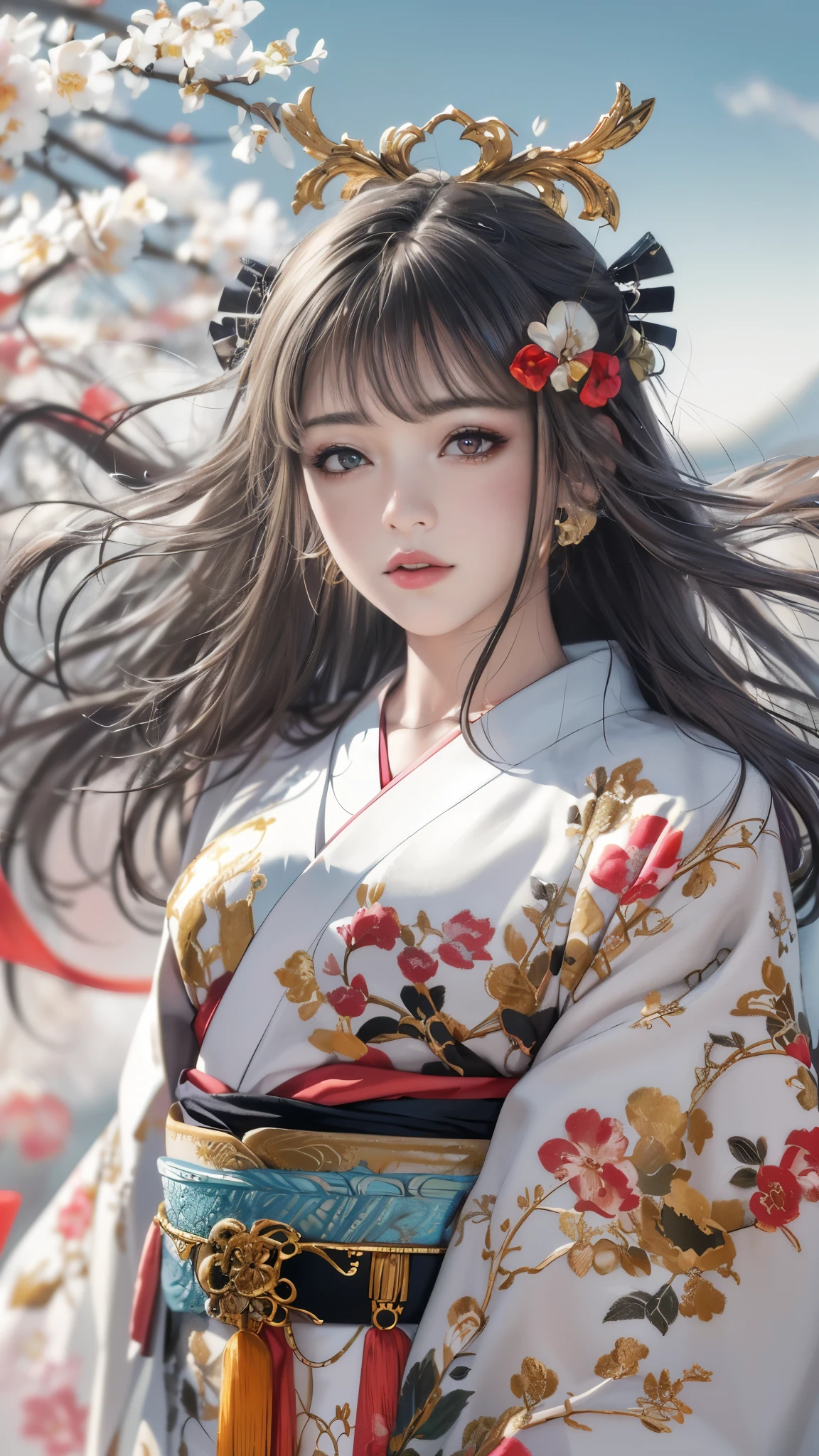Super high quality, masterpiece, perfect illustration, extreme detail (exquisite light and shadow, highly dramatic picture,) Stroke, 1 girl, solo, (wearing red, black and white Hanfu,) flower field, flowers, (white smoke:1.3) (Realistic:1.4), Zen entanglement, tangled, official art, Unity 8k wallpaper, super detailed, beautiful and beautiful, masterpiece, best quality, (dynamic angle: 1.4), glowing skin, (floating colorful flashes: 1) the most beautiful chaotic forms, elegant, brutalist design, Bright colors, romantic depth of field exotic_dance, half_naked, Background with((ancient city:1.2)And the moon、(dense background:1.5))、BREAK {{{Luxury kimono(Colorful kimono(Detailed golden embroidery,))}}}、face perfect,Depict a beautiful and graceful woman of Japan,poneyTail、Woman with shiny black hair、perfect hand,Heart in the eye。odd eye,full body Esbian,Blur the background with a sickle,((masutepiece)), ((Best Quality))Wallpapers 16K, .Blur the background with a sickle,BREAK,((masutepiece)), ((Best Quality)),epicd(Lige Fries Photography、sony a7、50 millimeters、pores:1.5、Farbe、ultra-detailliert:1.5、film grains:1.4、hyper realisitic:1.5)、octan render、 ultra realistic lifelike textures、masterpiece、unrealengine5、the Extremely Detailed CG Unity 8K Wallpapers、Madly detailed photo、Ultra-realistic light、(Pulitzer Prize for Best Photography、Taylor Wessing Award for Best Photography) Potrait girl with bokeh background, long dresss, women with long dress focus on girl, natural skin oil masterpiece, zeus 23mm f2 realistic, beautiful oil face skin, little oil face reflection, realistic skin, realistic hair, realistic fantasy hair masterpiece, realistic face masterpiece, realistic all object, blur depht of field, fireflies
