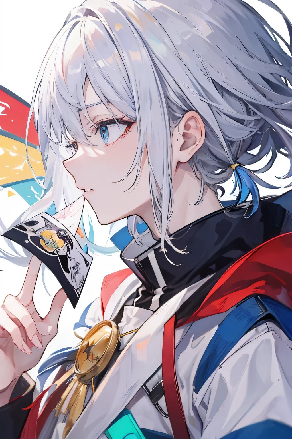 ((highest quality)), ((masterpiece)), (be familiar with), perfect face,fortune teller,male,beautiful boy,タロットカードfortune teller,silver hair,profile,Fair skin,anime,