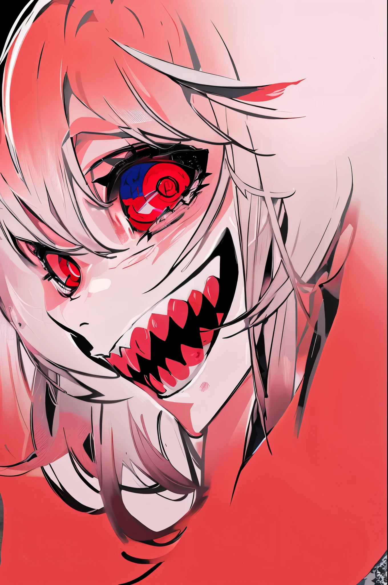 anime girl con ojos brillantes and a scary face, sonrisa malvada y ojos brillantes, with ojos rojos brillantes, con ojos rojos brillantes, con ojos brillantes, ojos rojos brillando, Retrato Gapmoe Yandere Grimdark, ojos y boca brillantes, gapmoe yandere grimdark, sonrisa malvada, bright glowing demonic glowing eyes, ojos rojos brillantes, chica monstruo anime