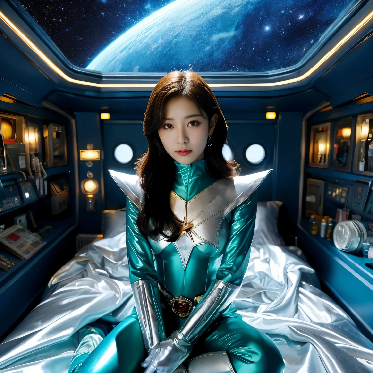 best image quality、Super high resolution、(realism:1.4)、Korean beauty star、The most beautiful KPOP star、face、Horny Korean makeup、erotic expression、A body that makes you want to touch it、Erotic photos、Realistic satin fabric texture、Costume made of stretch satin fabric that is smooth to the touch、The drape of the curved part of the satin fabric、Strong luster of costume、costume quality、8K photo quality、Costume made of high-quality satin fabric with high density、Super-class battle leather cloak with a smooth texture、Super Sentai Women&#39;s Heroine Suit、Super-class battleship shiny costumes、Texture of costumes that satin fetishists respond to、Thin, glossy stretch satin fabric、