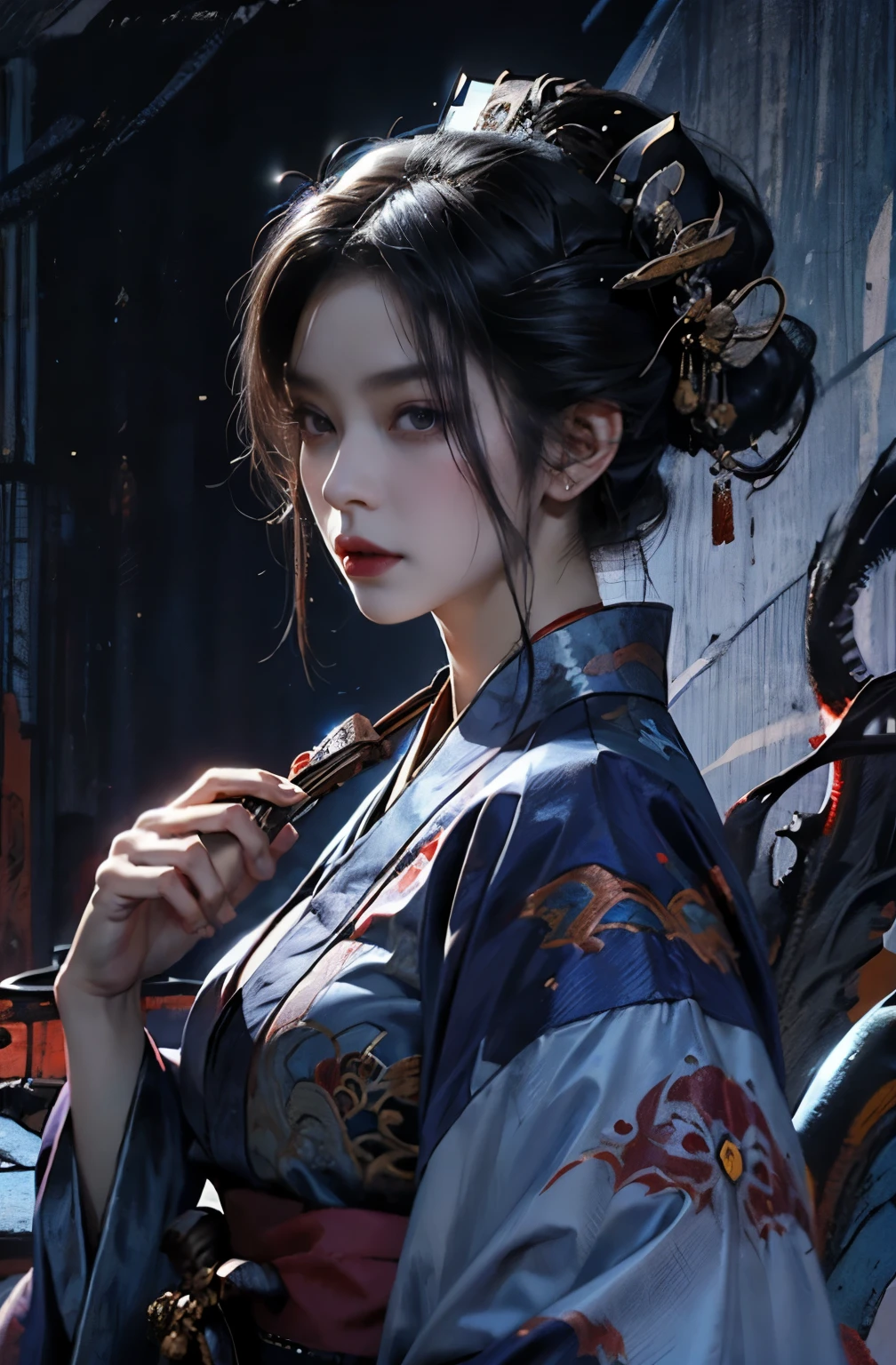 beautiful demon painting, knife剣を携えた鬼の女, knife, 妖knife, knife, strong female samurai, 2book corner, mouth with fangs, Eyes without pupils, gambling, Kumatori, Hyakka Ryōran, Flower of Shura, Looks like he's in his late 20s, beautiful black haired demon, sharp beauty, Beautiful red kimono, Oiran, highest ranking woman, Ghost Girl, Female Yakuza, Doji Ibaraki, Shuten Douji, Inspired by Chen Yifei, Inspired by Francesco Hayez, Inspired by Hendrik Terbruggen, Jean=Works that influenced Auguste Dominique Ingres, Inspired by Liu Jun, Jean=Works that influenced Auguste Dominique Ingres, highest quality, perfect angle, perfect composition, The perfect subject, best shot, official art, cinematic light, figurative art, Beautiful and expressive paintings, Beautiful artwork illustration, wonderful, cool beauty, clear, Mysterious, highest quality, official art, perfect composition, perfect angle, best shot, women only, sharp outline, pretty much beautiful face, The demon lurking in the darkness of Kyoto, Lord of Chimi-Mourou, A ruthless demon woman, demon queen, Female Yakuza, full body tattoo, Danbilla, 妖knife, wide, Rashomon, SakuraFubuki, Please refrain from, I'll let you die, raid, Located in Oryu