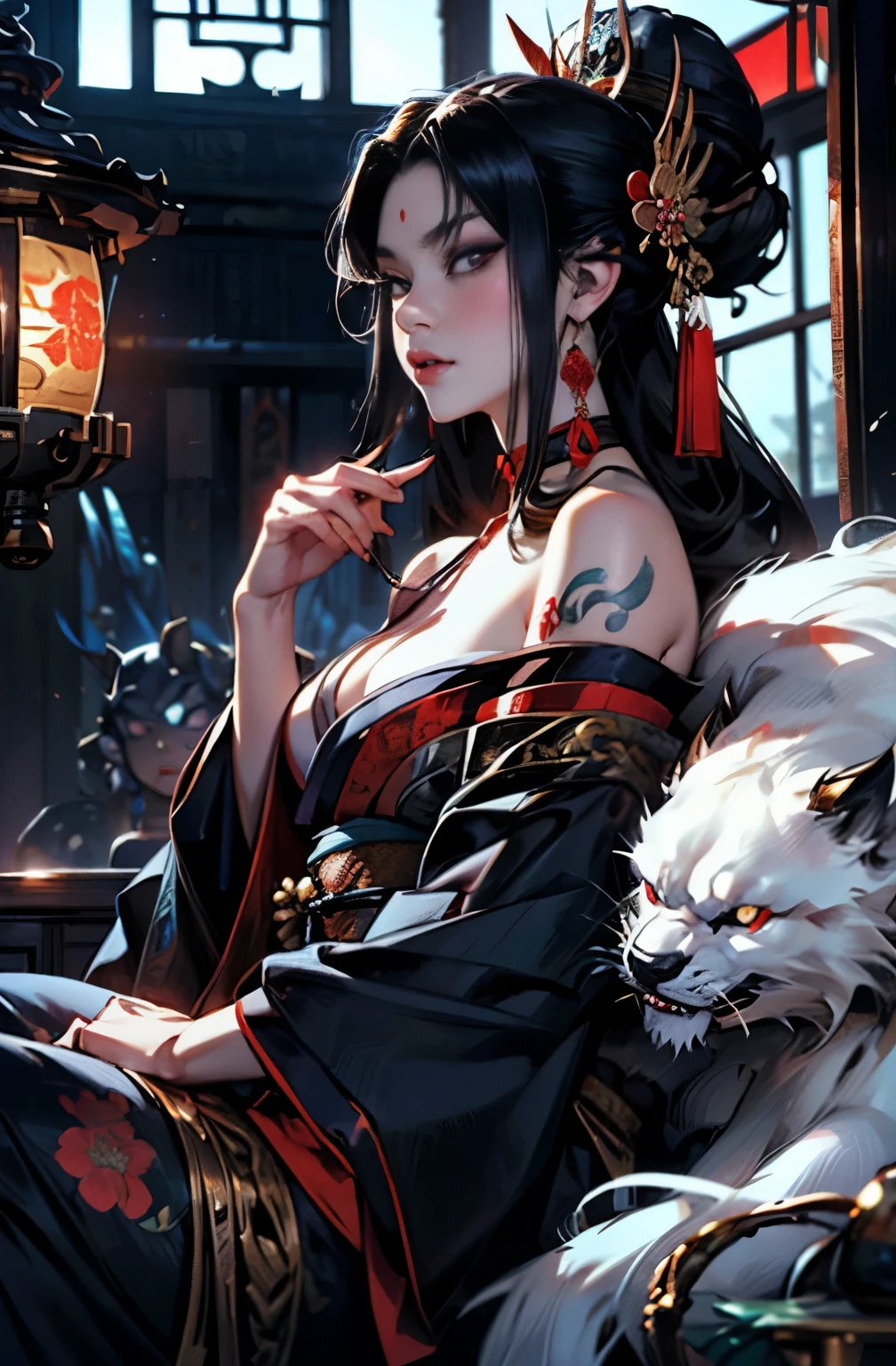 beautiful demon painting, knife剣を携えた鬼の女, knife, 妖knife, knife, strong female samurai, ２book corner, mouth with fangs, Eyes without pupils, gambling, Kumatori, Hyakka Ryōran, Flower of Shura, Looks like he&#39;s in his late 20s, beautiful black haired demon, sharp beauty, Beautiful red kimono, Oiran, highest ranking woman, Ghost Girl, Female Yakuza, Doji Ibaraki, Shuten Douji, Inspired by Chen Yifei, Inspired by Francesco Hayez, Inspired by Hendrik Terbruggen, Jean＝Works that influenced Auguste Dominique Ingres, Inspired by Liu Jun, Jean＝Works that influenced Auguste Dominique Ingres, highest quality, perfect angle, perfect composition, The perfect subject, best shot, official art, cinematic light, figurative art, Beautiful and expressive paintings, Beautiful artwork illustration, wonderful, cool beauty, clear, Mysterious, highest quality, official art, perfect composition, perfect angle, best shot, women only, sharp outline, pretty much beautiful face, The demon lurking in the darkness of Kyoto, Lord of Chimi-Mourou, A ruthless demon woman, demon queen, Female Yakuza, full body tattoo, Danbilla, 妖knife, wide, Rashomon, SakuraFubuki, Please refrain from, I&#39;ll let you die