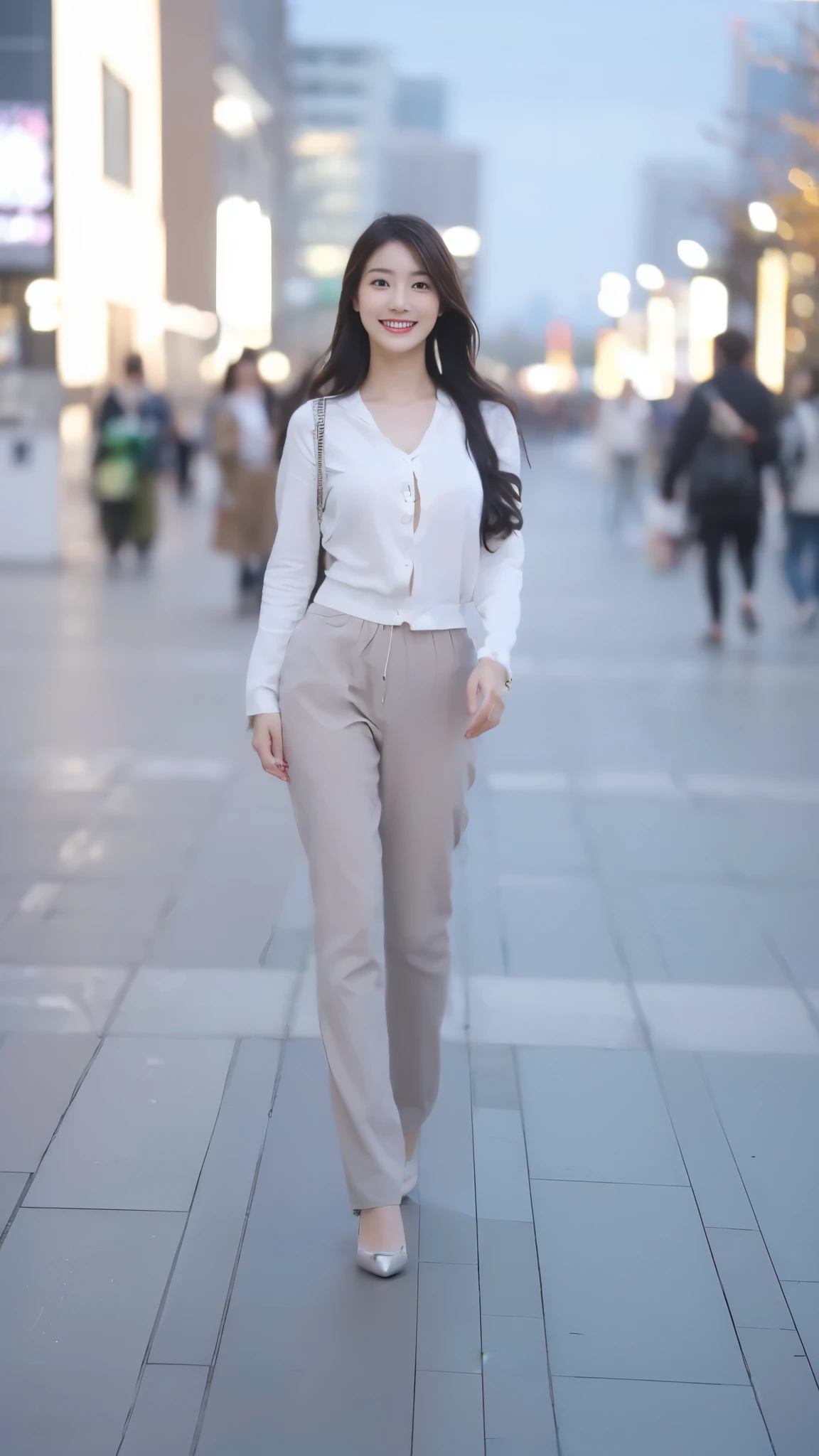 ((​Masterpiece, Top image quality, high resolution、alone、shiny skin))(on the table, best quality, actual, super detailed, meticulous, high resolution, 8k wallpaper), Close-up portrait of a beautiful woman, Chariada, smiling, light brown messy hair, Perfect dynamic composition, 美丽meticulous的眼睛, Just like the cover of a fashion magazine, on campus