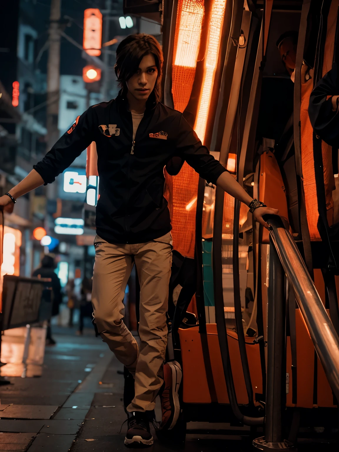 Anime character, change background, cyberpunk, handsome boy, realistic face, 8K, ultra realistic, silky hair