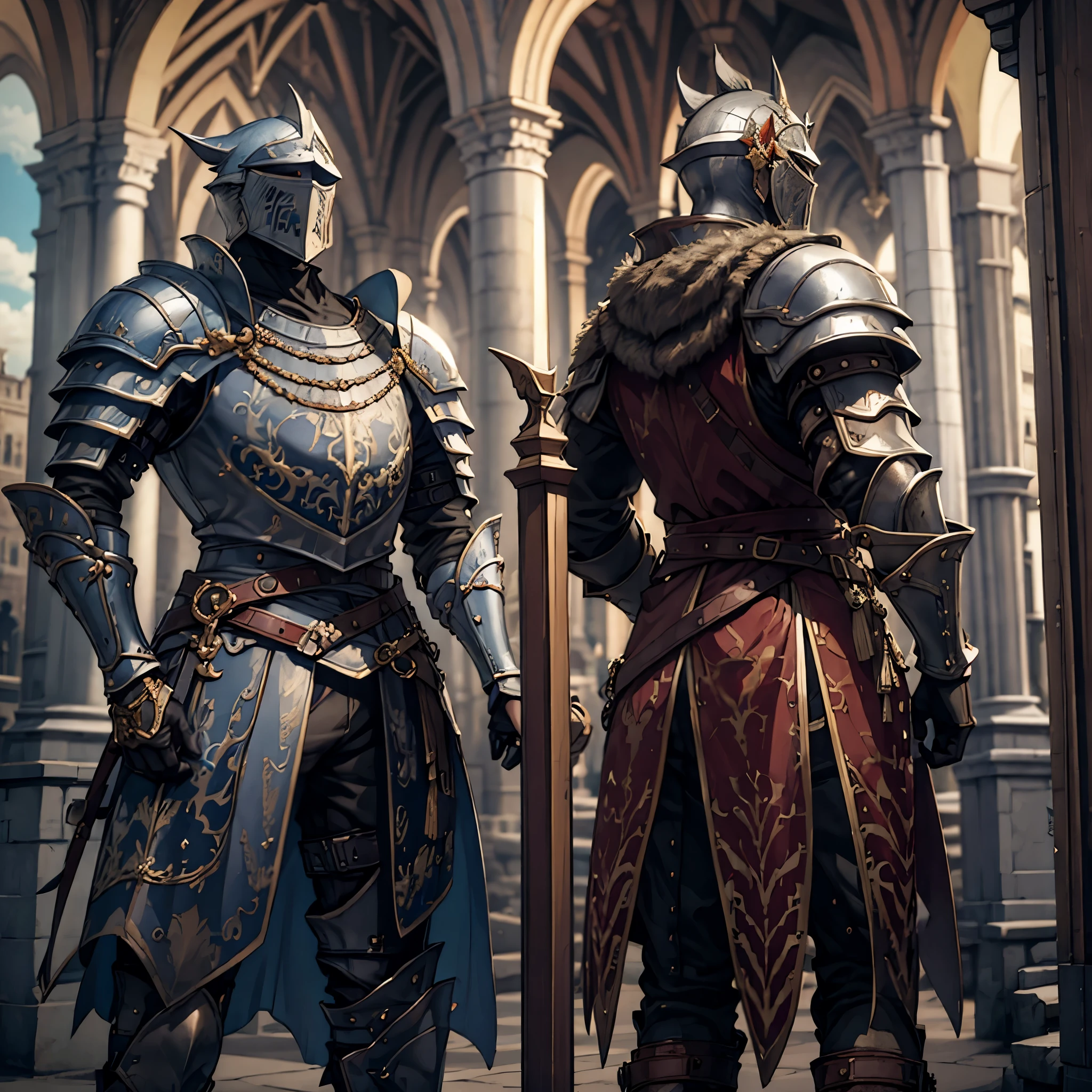 a man wearing armor, in a medieval castle