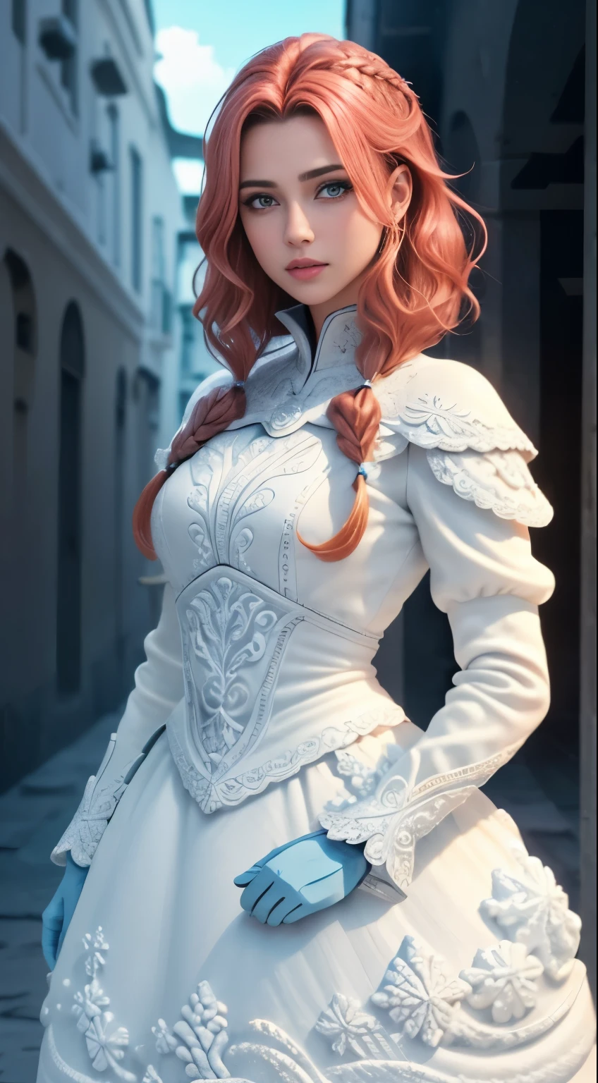 ((melhor qualidade)), ((obra de arte)), (detalhes: 1.4), 3D, Um belo cavaleiro feminino, (Cabelo branco comprido: 1.9), (olhos vermelhos: 1.7), vestindo armadura, sabre, Temple, HDR (High-range dynamics), rastreamento de raio, NVIDIA RTX, Super-resolution, Irreal 5, underground dispersal, Textura PBR, post-processing, Anisotropic filtering, profundidade de campo, Maximum Sharpness and Clarity, texturas multicamadas, Albedo e mapeamento especular, Surface shading, Accurate simulation of light-material interactions, perfect proportions, Octane rendering, Luz bicolor, Grande abertura, ISO baixo, White balance, Rule of Thirds, 8K CRU,