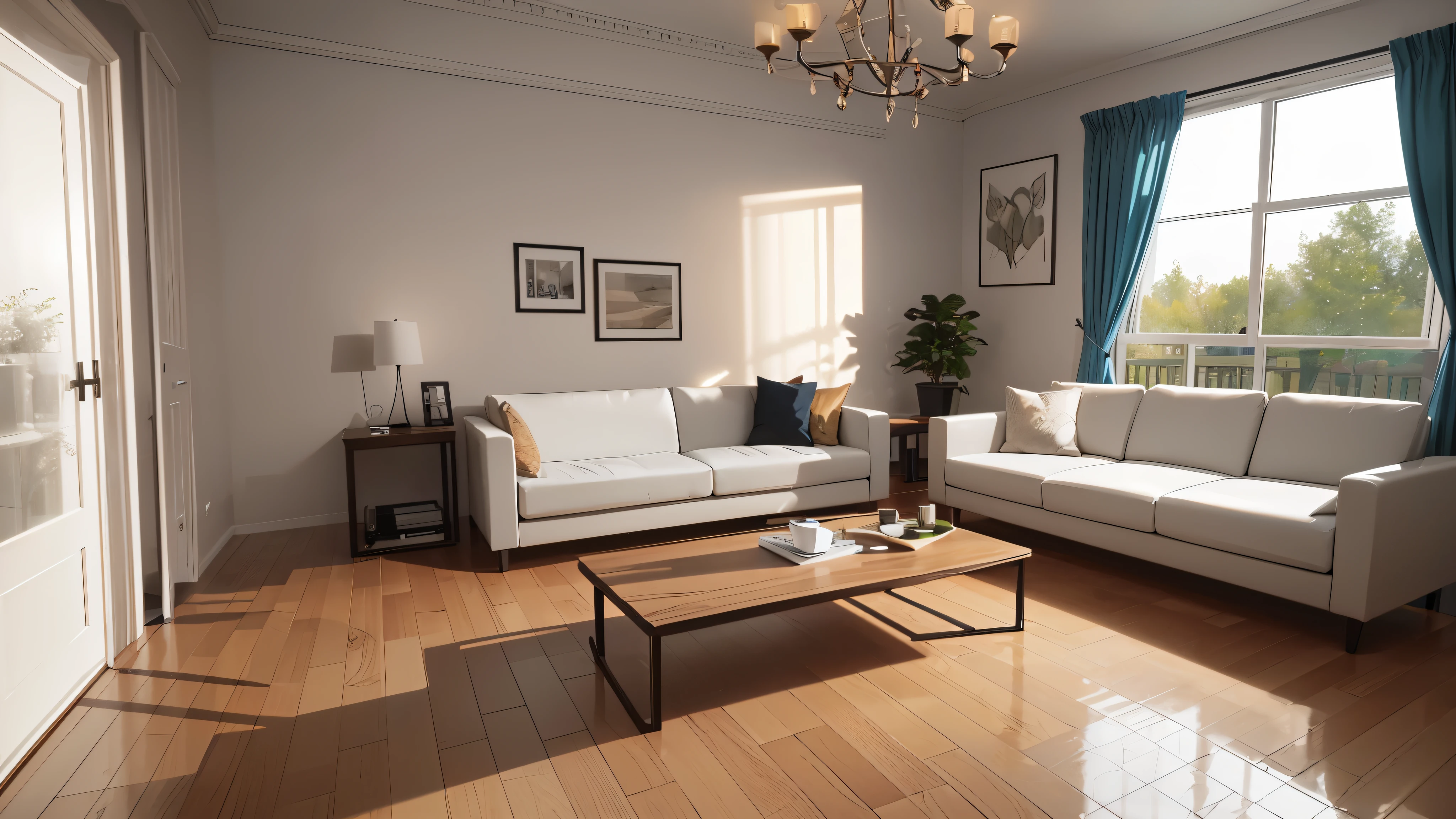You are a famous interior designer、You have been asked to create a 3D image of a modern large room. Create a harmonious environment with modern and minimalist furniture. Including garden interior.