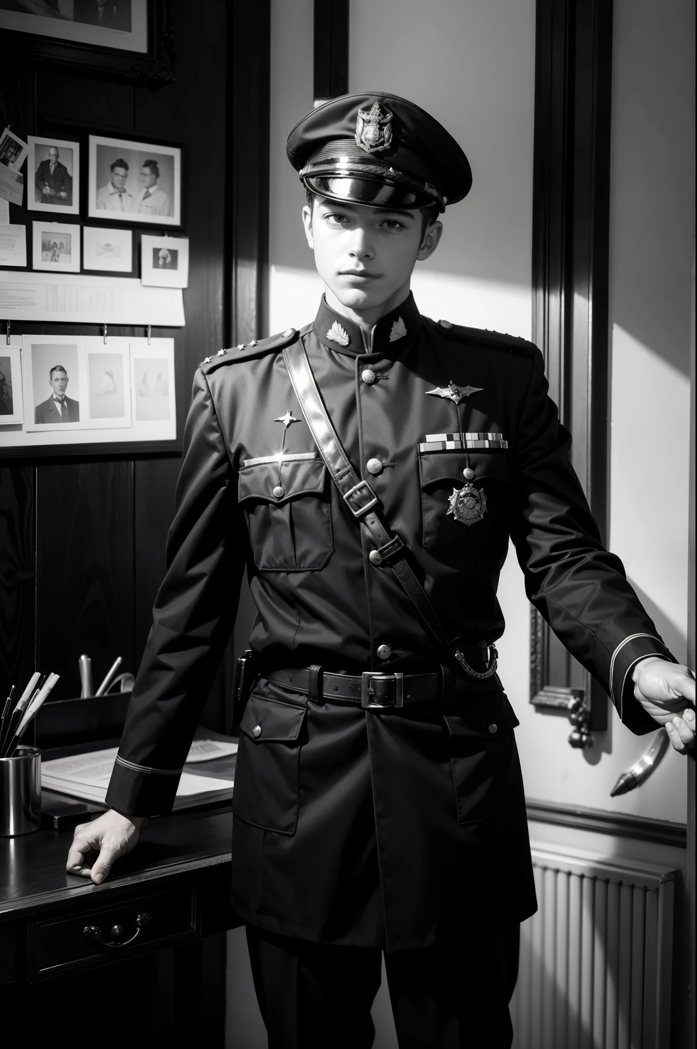 arafed photograph of a man in uniform sitting on a chair, author unknown, young tom hiddleston, tolkien, jrr tolkien, in military uniform, inspired by William Crosbie, in a soldier uniform, portrait of a soldier, taken on a ww 1 camera, j.r.r. tolkien, by Carl Critchlow, inspired by John Nelson Battenberg