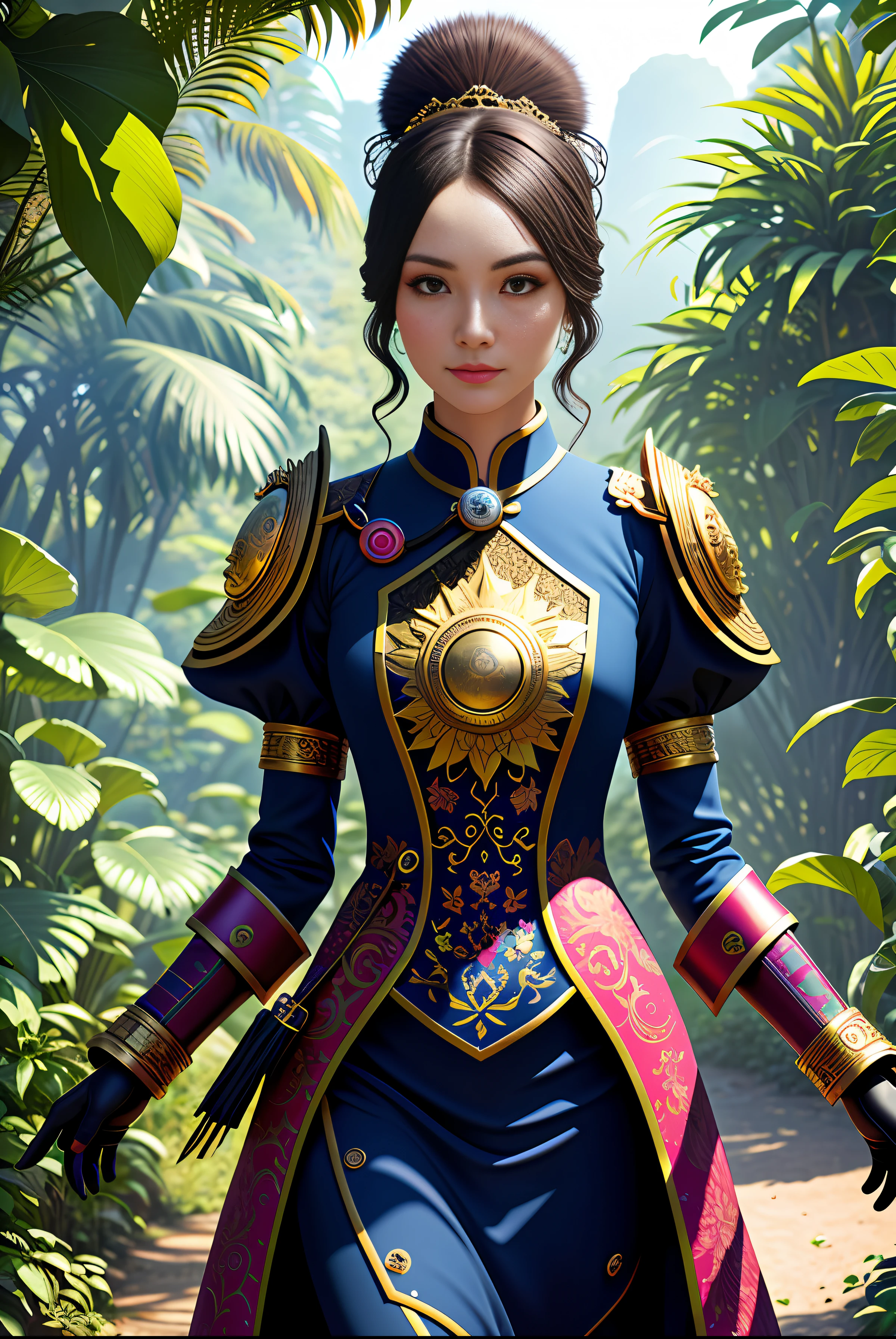 Chroma V5, nvinkpunk, gorgeous furs, intricate gorgeous cheongsam, (very detailed CG unity 8k wallpaper), majestic jungle landscape surrounded by lush pink foliage, award-winning photography, chromatic aberration, detailed, HDR, bloom, majestic oil painting, Thomas Cole, Frederick Church and Albert Bir Stadt, popular on art stations, popular on CGsociety, complex, highly detailed, dramatic, halfway art, (Original photo: 1.2), (realistic: 1.4), Beautiful detailed girl, extremely detailed eyes and face, beautiful delicate eyes, ridiculous, incredibly ridiculous, huge file size, super detailed, high resolution, extremely detailed, best quality, masterpiece, illustration, extremely refined and beautiful, very detailed, CG, unity, 8k wallpaper, amazing, fine details, masterpiece, best quality, official art, extremely detailed CG Unity 8k wallpaper, face light, Cinematic lighting