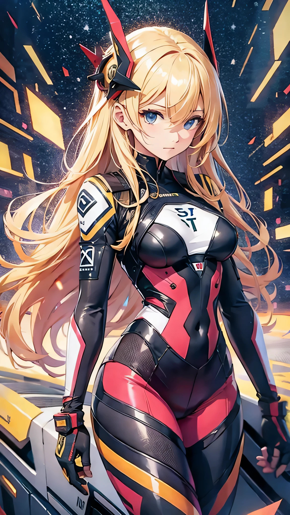 最high quality、best image quality、masterpiece、Android Girl((Robot body、20-year-old、 By becoming、vest bust、medium bust,wide open breast tea、black eye, blonde hair、long hair、thin,highest valley、glowing battle uniform、elationのある動き、超high speed、Feeling of sprinting)),high quality、beautiful art、background((In the airport、high speed))、debris flies、Depth of written boundary、movie、visual art、perfect art、8K,genuine、elation、Dynamic expression(1:2)、elation