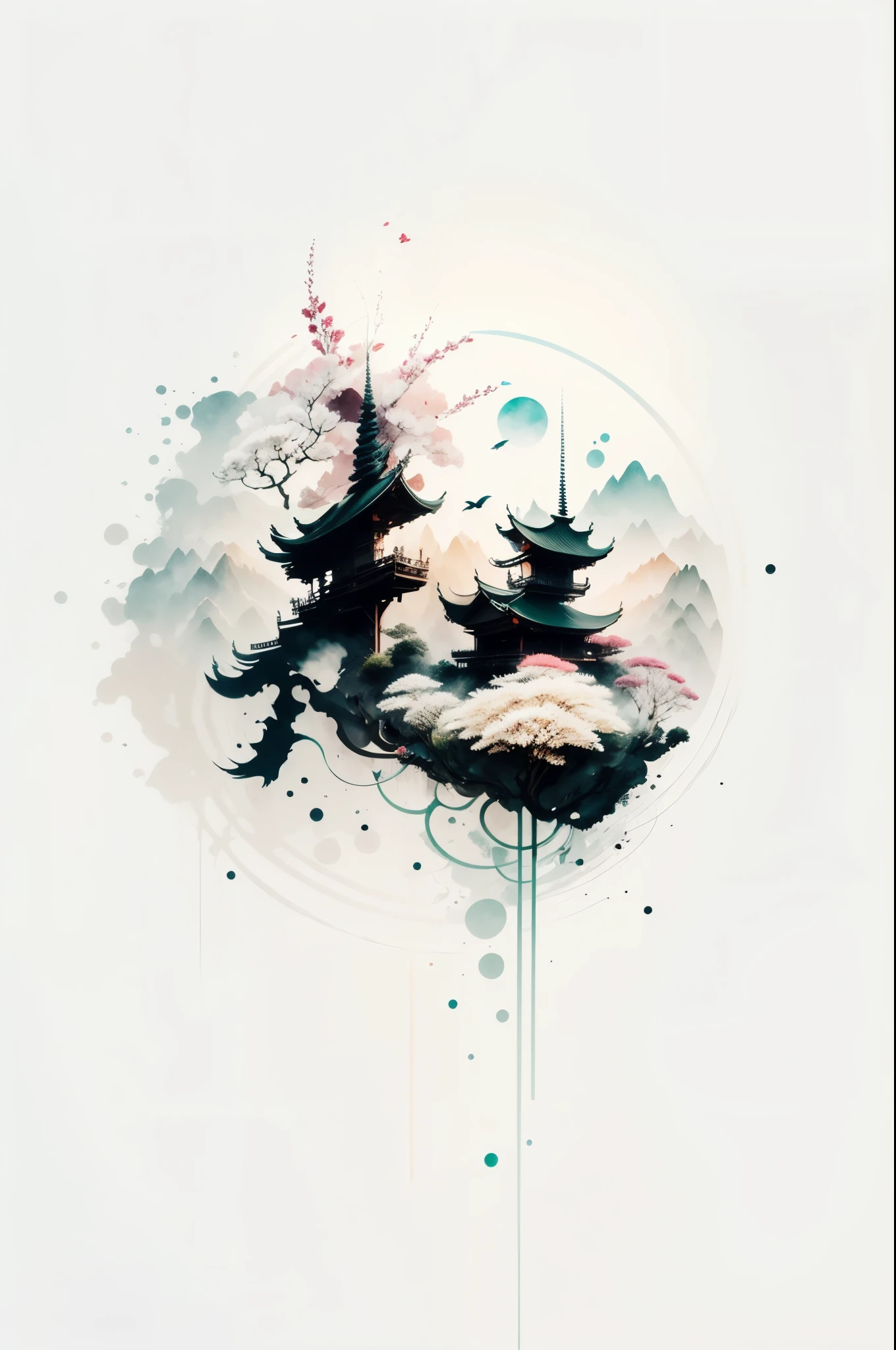 (number art,Ink and wash:1.2),flowers,lotus flower, (Oriental elements, Chinese colors, senior color matching), (3d sculpture,rendering by octane,volumettic light,Natural soft light,), (super delicate:1.2, lose focus:1.2, extremely colorful, Cinematic Lighting, Chiaroscuro,Ray Tracing), Masterpiece, super rich,super detailed,8k,white background, scenery, ink, mountains, water, trees