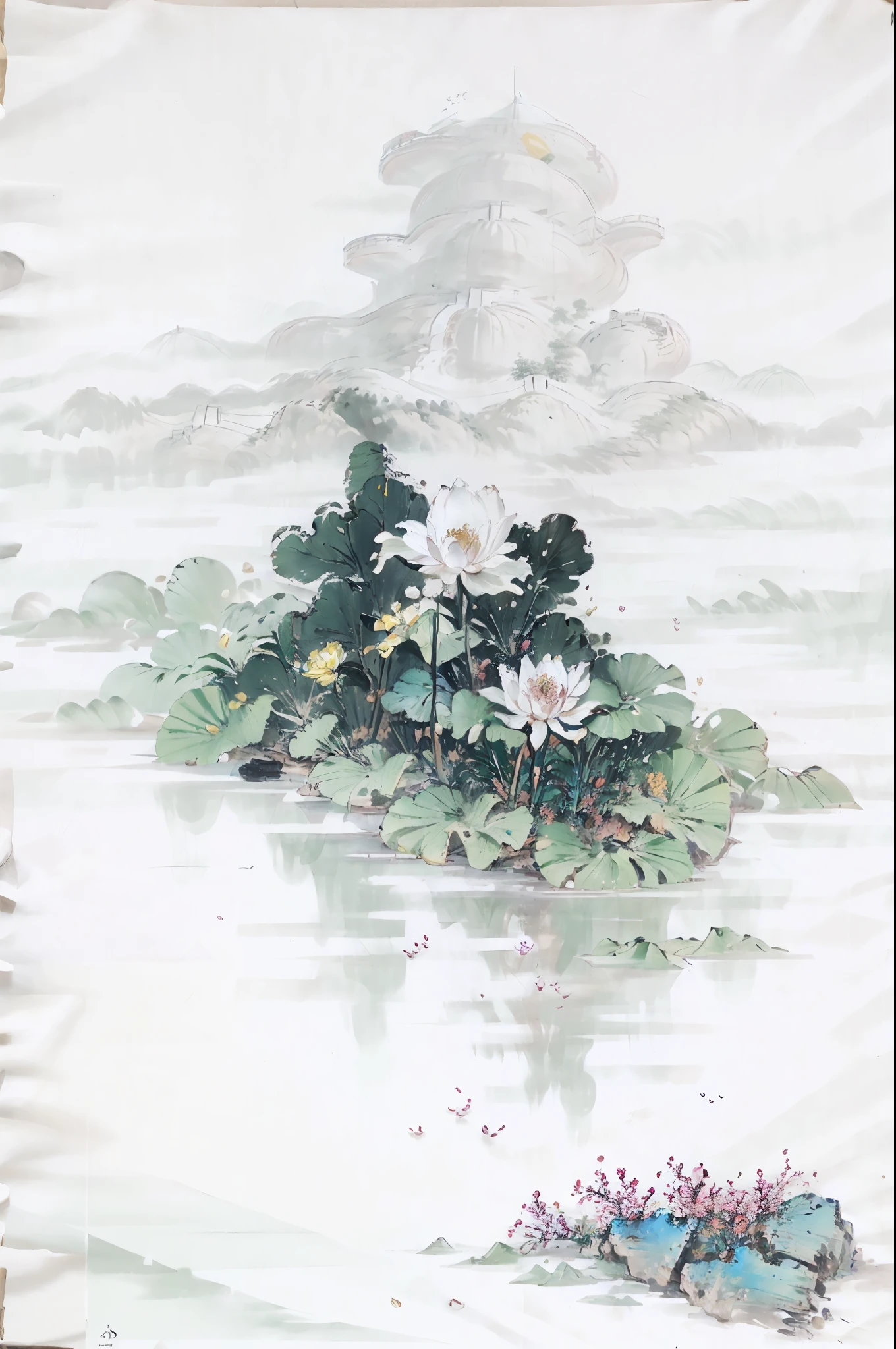 (number art,Ink and wash:1.2)，flowers，lotus flower， (Oriental elements, Chinese colors, senior color matching),  (3d sculpture，rendering by octane，volumettic light，Natural soft light，), (super delicate:1.2, lose focus:1.2, extremely colorful, Cinematic Lighting, Chiaroscuro,Ray Tracing), Masterpiece, super rich,super detailed,8k, zulishisong_style_great_wall