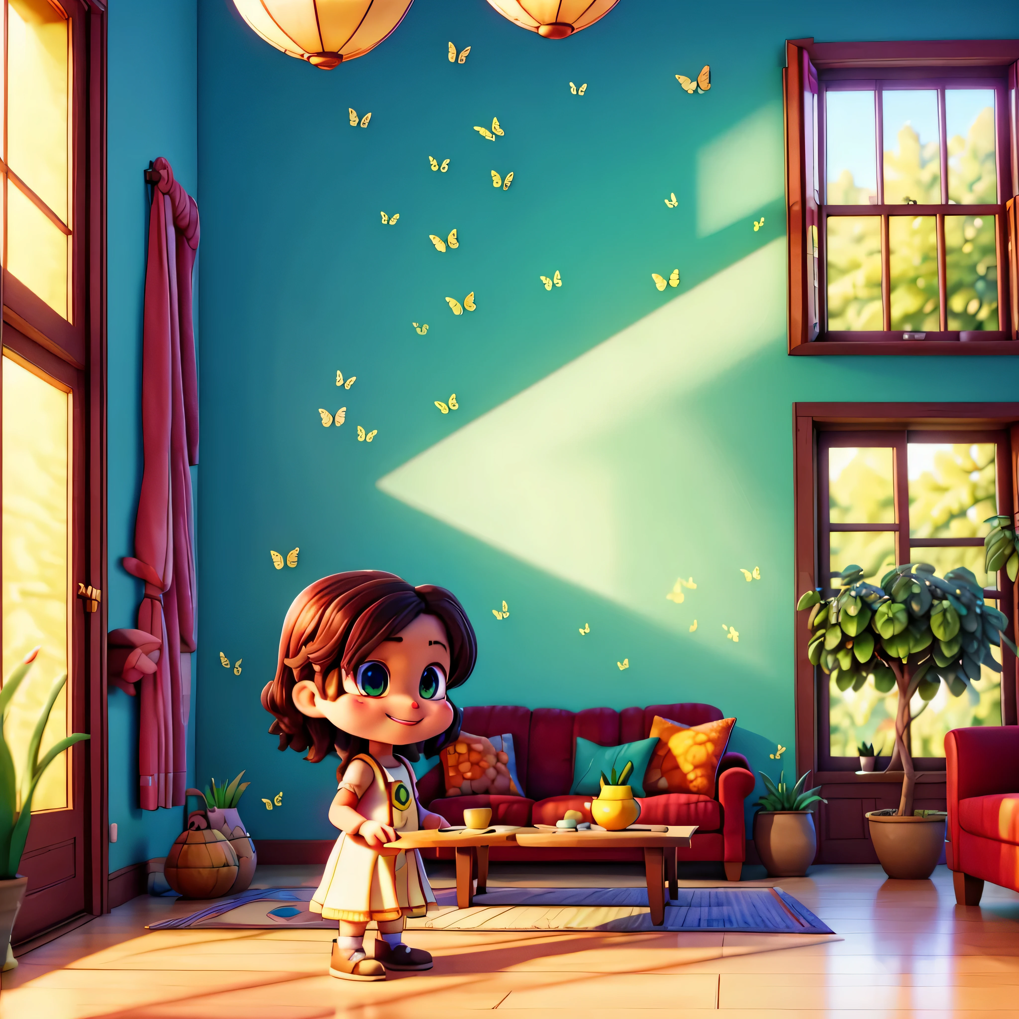 Nebula starry_sky Day sunset epic sunrise spacious sunshine Painting Wall, Boy: Miguel, approximately 5 years old, short Disney style hair, brown eyes and smiling. Girl: Giovana, 2 years old, long black hair and blue eyes. Scenario: Miguel and Giovana are in a cozy little house in the valley, in the background a sunny day, highlighting the sun. Unrealengine5 ultra masterpiece ❤ meticulously intricate ultra_high-details ultra_high-def ultra_high-res ultra_high-quality optimal ultra_sharpness ultra_Pro-photo-realistic cgi vfx sfx reflex Octane_rendered extreme improved UHD focus XT3 accurate DSLR HDR romm rgb pbr 3dcg fxaa blay vivid colors-coded anti-aliasing fkaa txaa rtx ssao opengl-shaders glsl-shaders post-processing post-production cell-shading tone-mapping perfection volumetric Lightning contrast Cinematic sunlight backlight global illumination sunflower luminescence Crystalline invoke magic monarch monstrous creature sundrop onyx summon transparent ruby Tourmaline pearl opal fleuraison monster butterfly reflection windows strange "Wall-Paint" glow lazuli flash Earth saturate hearth SunOven blooms grapes floraison Tattoo half-naked nsfw varies multi etc. --v 6 --s 1000 --c 20 --q 20 --chaos 100