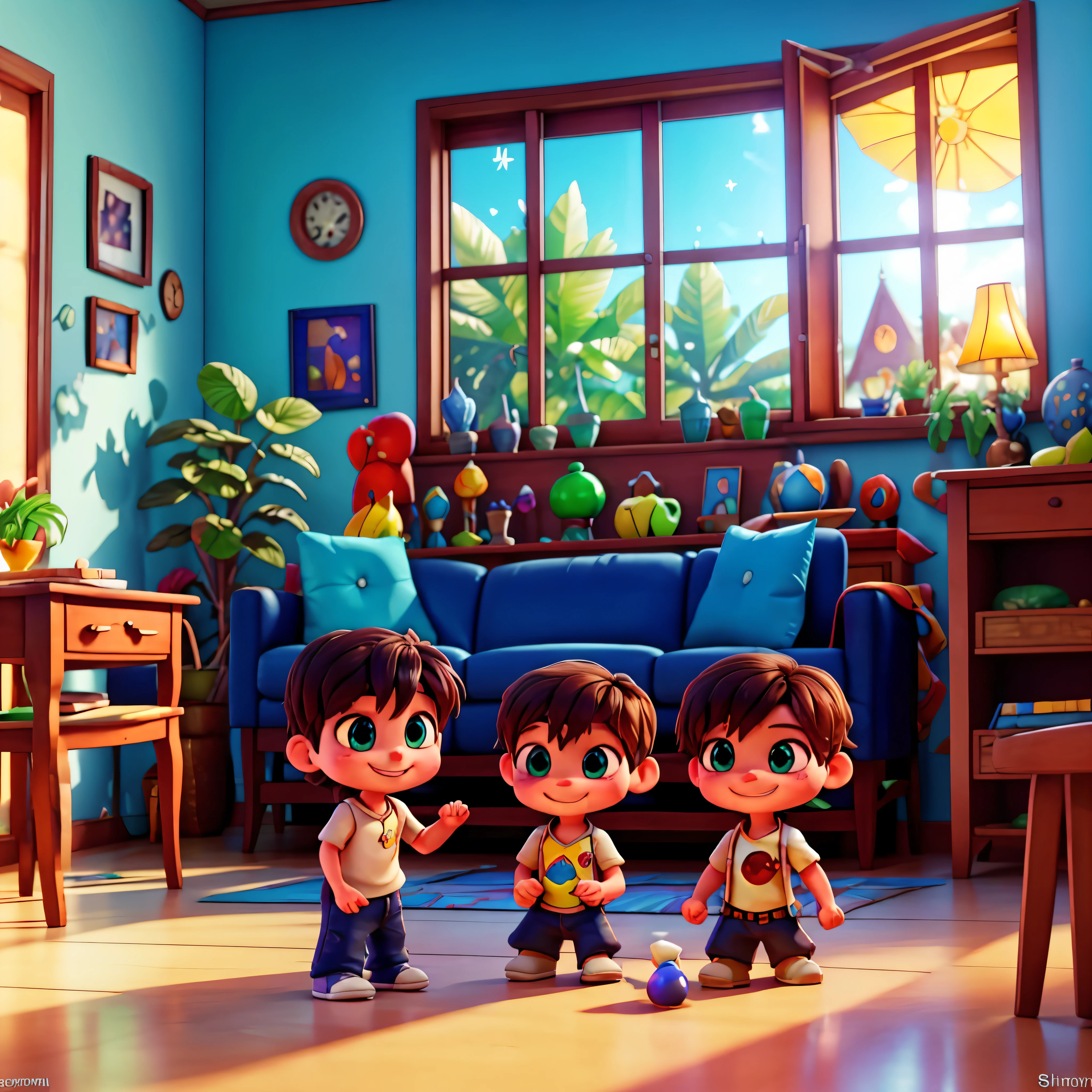Nebula starry_sky Day sunset epic sunrise spacious sunshine Painting Wall, Boy: Miguel, approximately , short Disney style hair, brown eyes and smiling. Girl: Giovana, 2 years oldk hair and blue eyes. Scenario: Miguel and Giovana are in a cozy little house in the valley, in the background a sunny day, highlighting the sun. Unrealengine5 ultra masterpiece ❤ meticulously intricate ultra_high-details ultra_high-def ultra_high-res ultra_high-quality optimal ultra_sharpness ultra_Pro-photo-realistic cgi vfx sfx reflex Octane_rendered extreme improved UHD focus XT3 accurate DSLR HDR romm rgb pbr 3dcg fxaa blay vivid colors-coded anti-aliasing fkaa txaa rtx ssao opengl-shaders glsl-shaders post-processing post-production cell-shading tone-mapping perfection volumetric Lightning contrast Cinematic sunlight backlight global illumination sunflower luminescence Crystalline invoke magic monarch monstrous creature sundrop onyx summon transparent ruby Tourmaline pearl opal fleuraison monster butterfly reflection windows strange "Wall-Paint" glow lazuli flash Earth saturate hearth SunOven blooms grapes floraison Tattoo half-naked nsfw varies multi etc. --v 6 --s 1000 --c 20 --q 20 --chaos 100