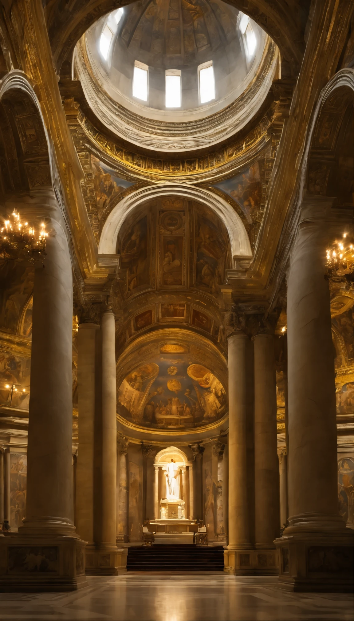 (best quality,4k,highres),realistic photo,vatican city,architecture,illuminated,decorated,impressive,pillars,dome,cathedrals,artistic atmosphere,reverent,religious,majestic,stained glass windows,historical landmarks,sunlight streaming in,serene,tranquil,peaceful,awe-inspiring,ornate,spiritual,Sistine Chapel,magnificent,grandeur,unique,iconic,elegant,sculptures,columns,marble floors,religious figures,murals,ceiling paintings,divine presence,pious ambiance,rich history,quiet solitude,doorways,paved courtyard,corridors,arches,sunlit corridors,colonnades,vibrant colors,artistic details,religious symbols,symbolism,religious devotion,religious rituals,breathtaking,architectural masterpiece,celestial,enchanted,guardians,pristine,ethereal beauty,sacred,archangel sculptures,miraculous,intimate connection,peaceful atmosphere