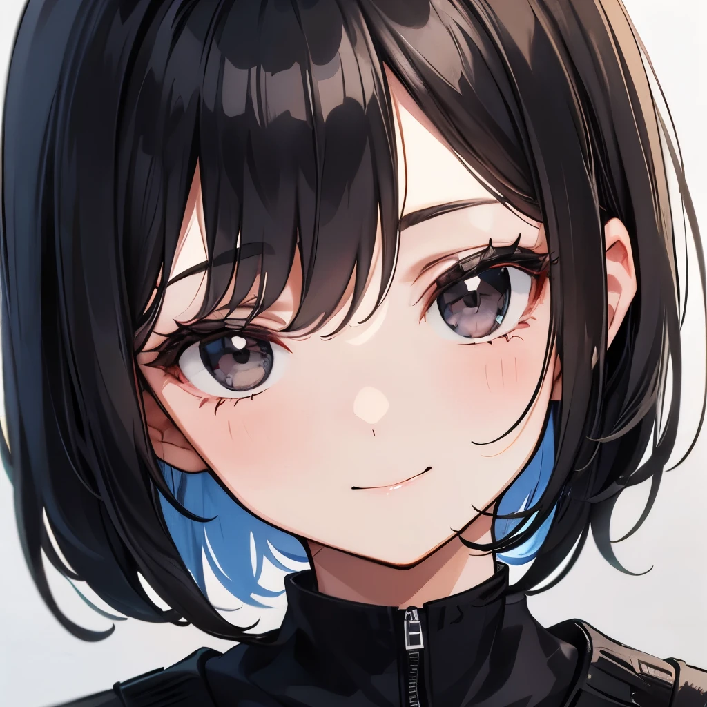A girl, pretty face, close up face, black eyes, black hair, smile