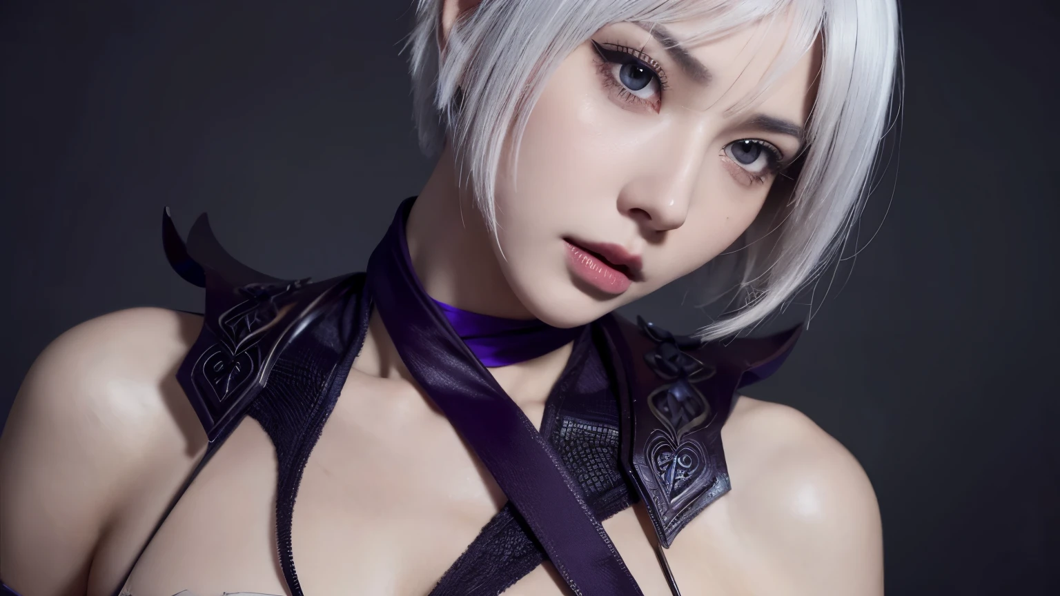 Ivy Valentine, Soul Calibur, Short hair, White hair, Sexy, Submission, Tied up, Excited, High details, 4K