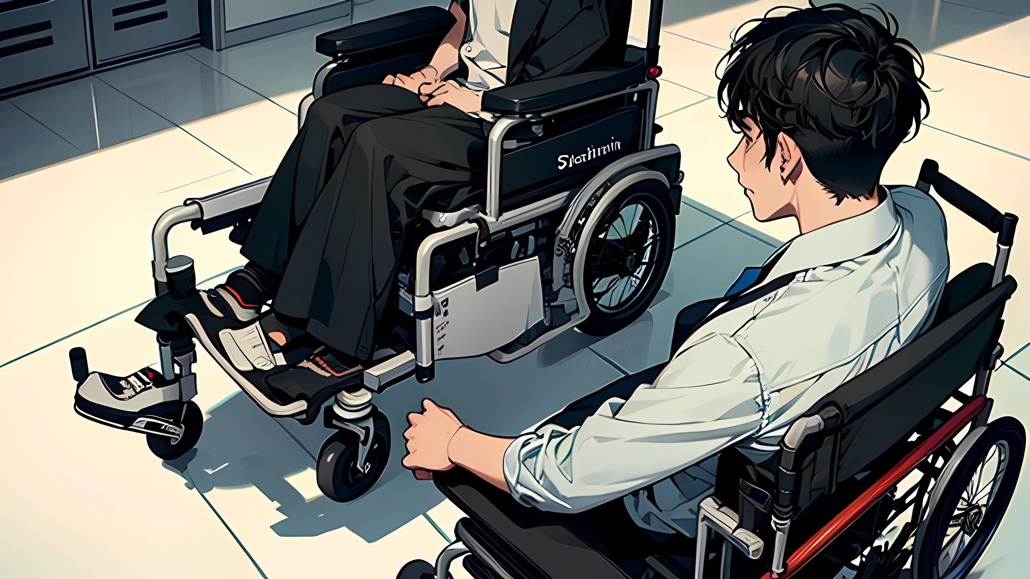 Sad quadriplegic wheelchair user looking at horizon