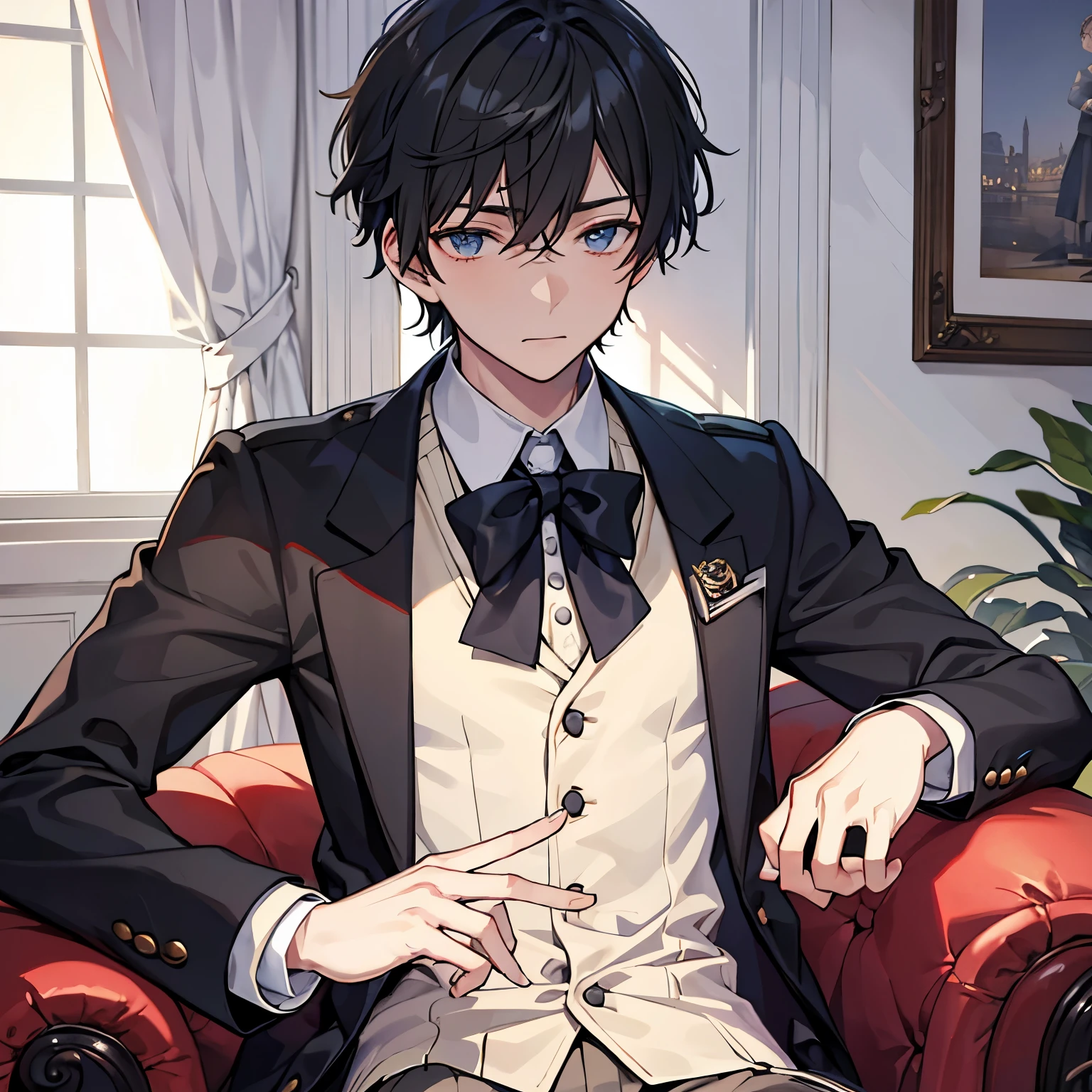 young man, butler's uniform, scorn