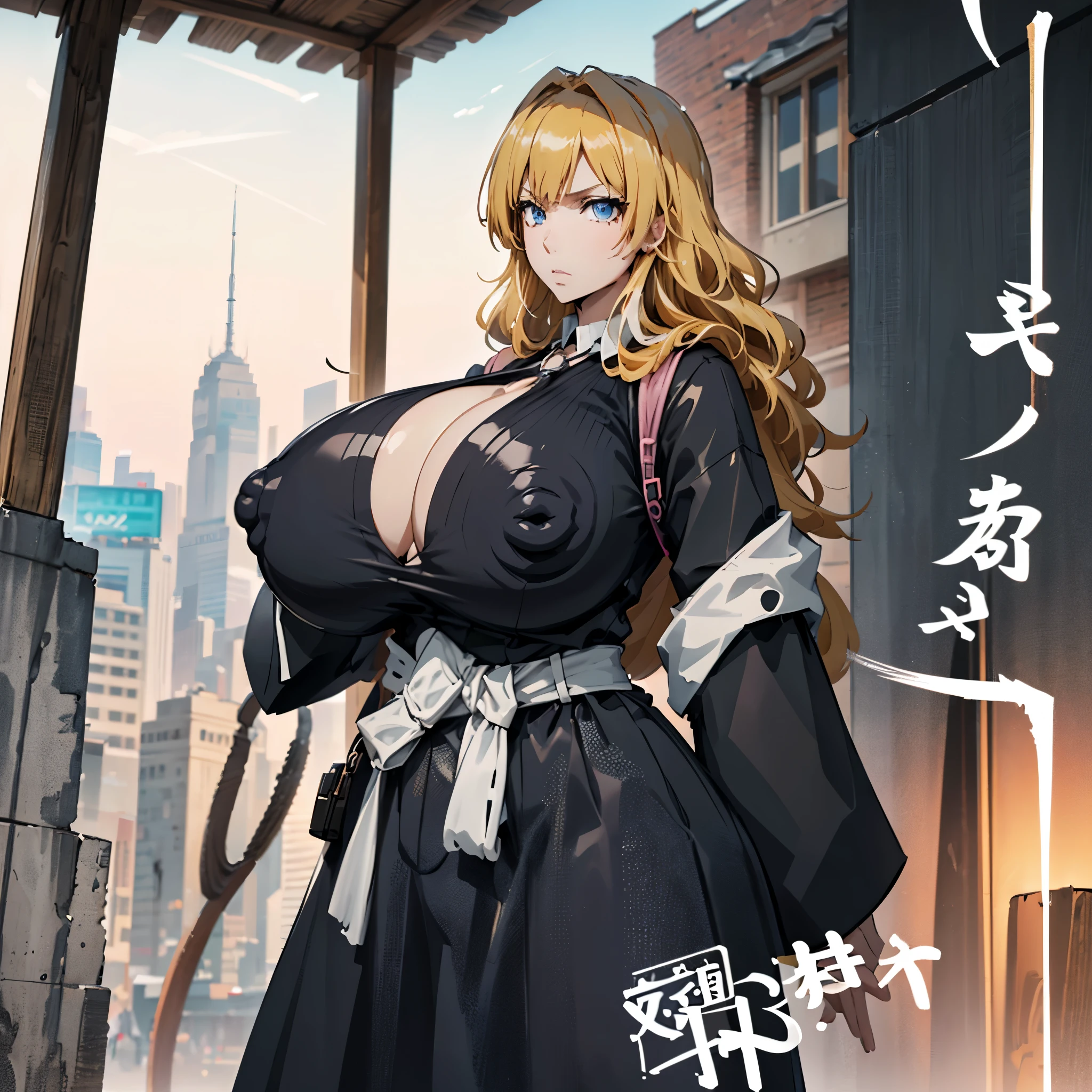 master piece, high quality,
perfect human structure, perfect hand structure, perfect finger structure,
1girl, solo,
perfect body, large breasts,
blond hair, long hair,
blue eyes, looking at viewer,
black kimono, breasts cleavage,
ring necklace
one hand on hip,
cowboy shot,
out door, (huge-tits:1.7), Erect nipples, exposed breasts