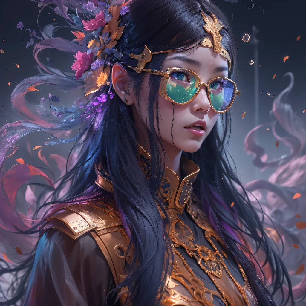 Chapter 3679 The Year of Cyberpunk(masterpiece,HD,超HD,32k lotus root starch)Bright purple flowing hair,autumn pond, lotus root starch color, Asian (Michiko), (silk scarf), fighting stance, looking at the colorful balloons, Orange gradient long hair, ((Thick frame reflective jade windproof goggles))Floating bright purple, Fire cloud gold headdress, Chinese long-sleeved gold silk garment, (Abstract ink splash:1.2),mars background,lotus(realistically:1.4),bright purple hair,Smoke on the road,The background is very ivory、pure, high resolution, Detailed wind protection goggles, RAW photos lotus root starch, Sharp Re, Nikon D850 film photo by Jefferies Lee 4 Kodak Portra 400 camera F1.6 guns, rich and colorful, Super real、Vivid texture, dramatic lighting, Unreal Engine Art Station Trend, Silicon Nest 800