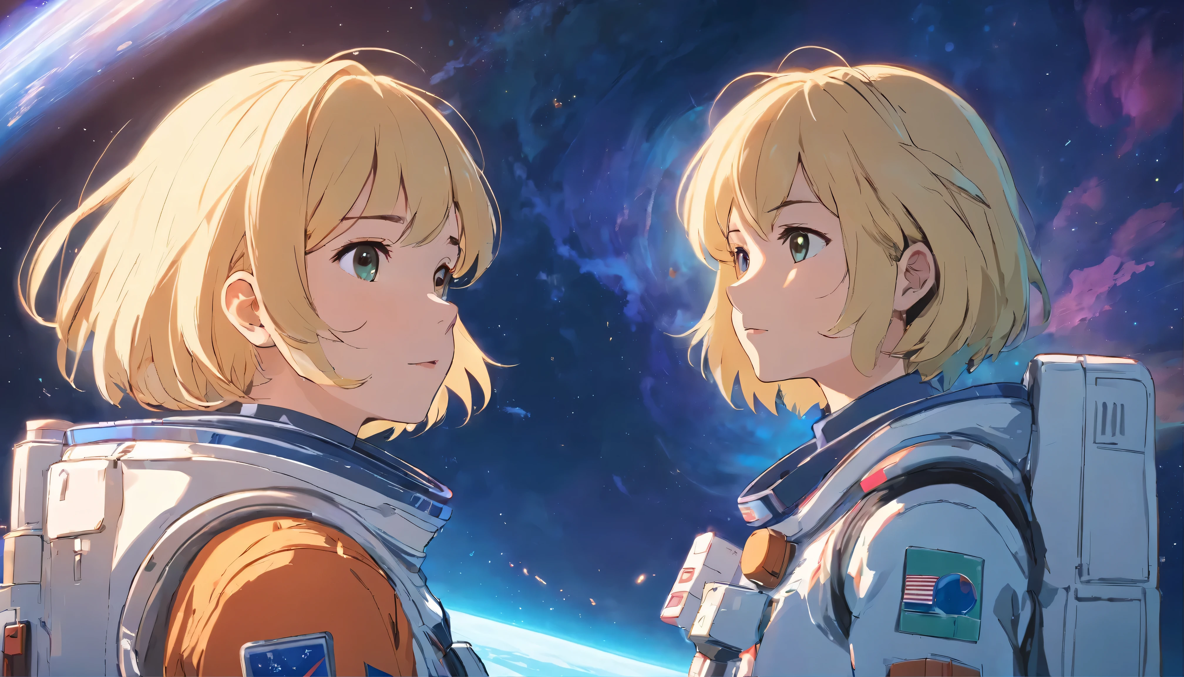 a close up of a girl in a space suit with a smoke coming out of his head, portrait of an ai astronaut, astronaut cyberpunk electric, portrait of an astronaut, futuristic astronaut, dusty space suit, creepy astronaut, astronaut, vaporwave sci-fi, astronaut lost in liminal space, portrait of astronaut, tokusatsu suit vaporwave, spacesuit, blonde hair