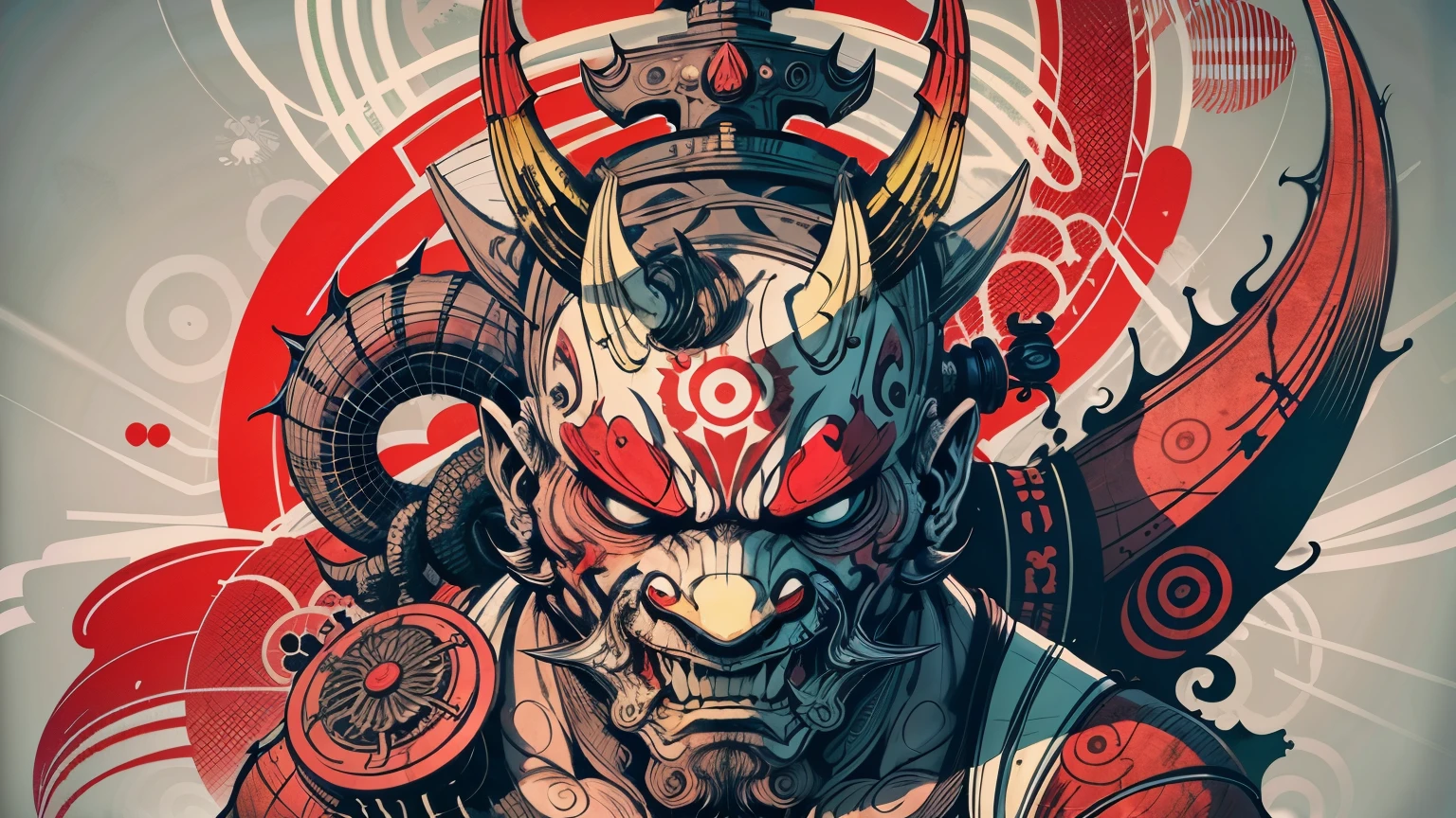 Hannya mask style 0mib， Illustrator， master-piece， high quailty， 8k， high resolutions， highdetailed， gentleman