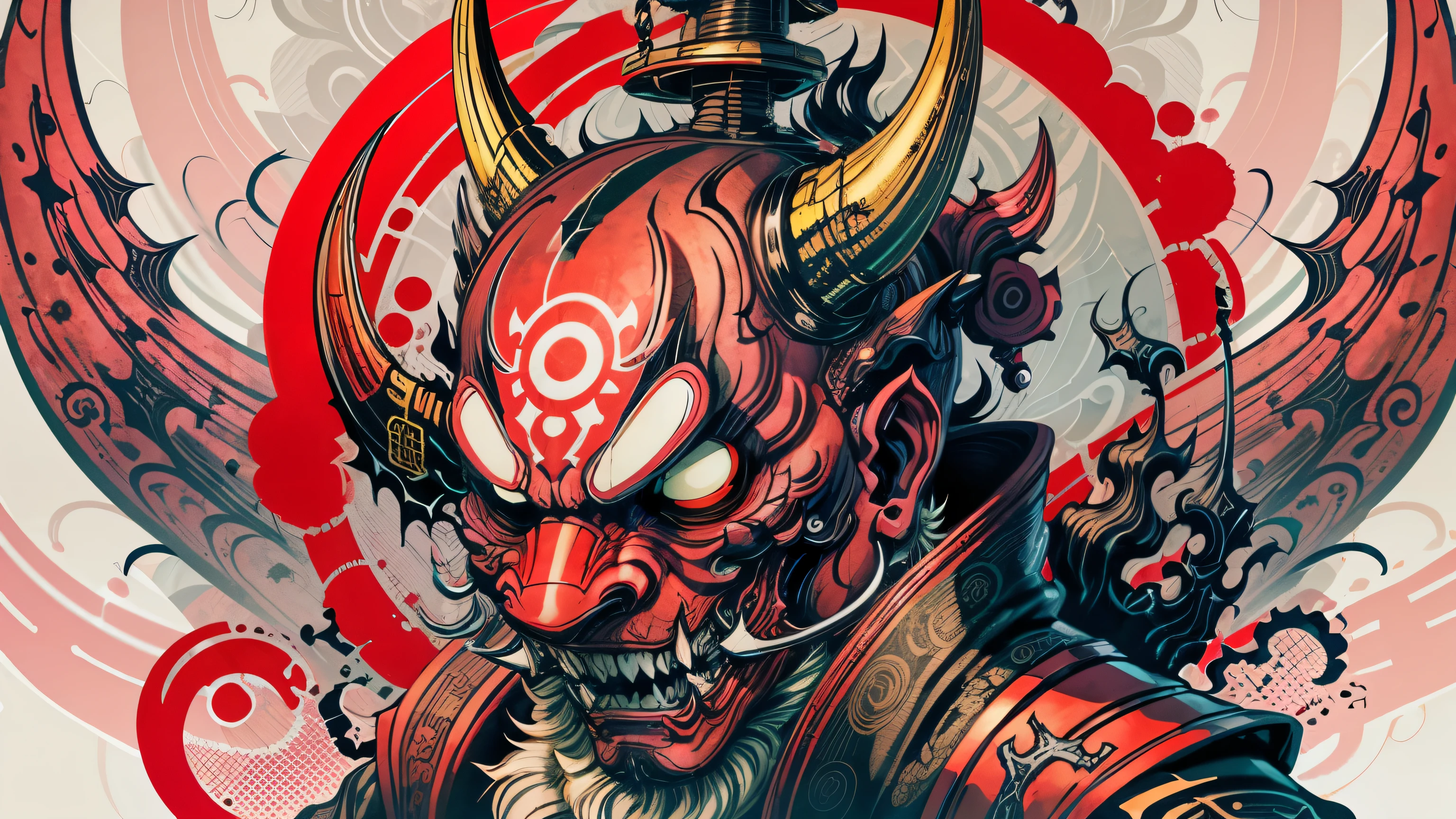 Hannya mask style 0mib， Illustrator， master-piece， high quailty， 8k， high resolutions， highdetailed， gentleman