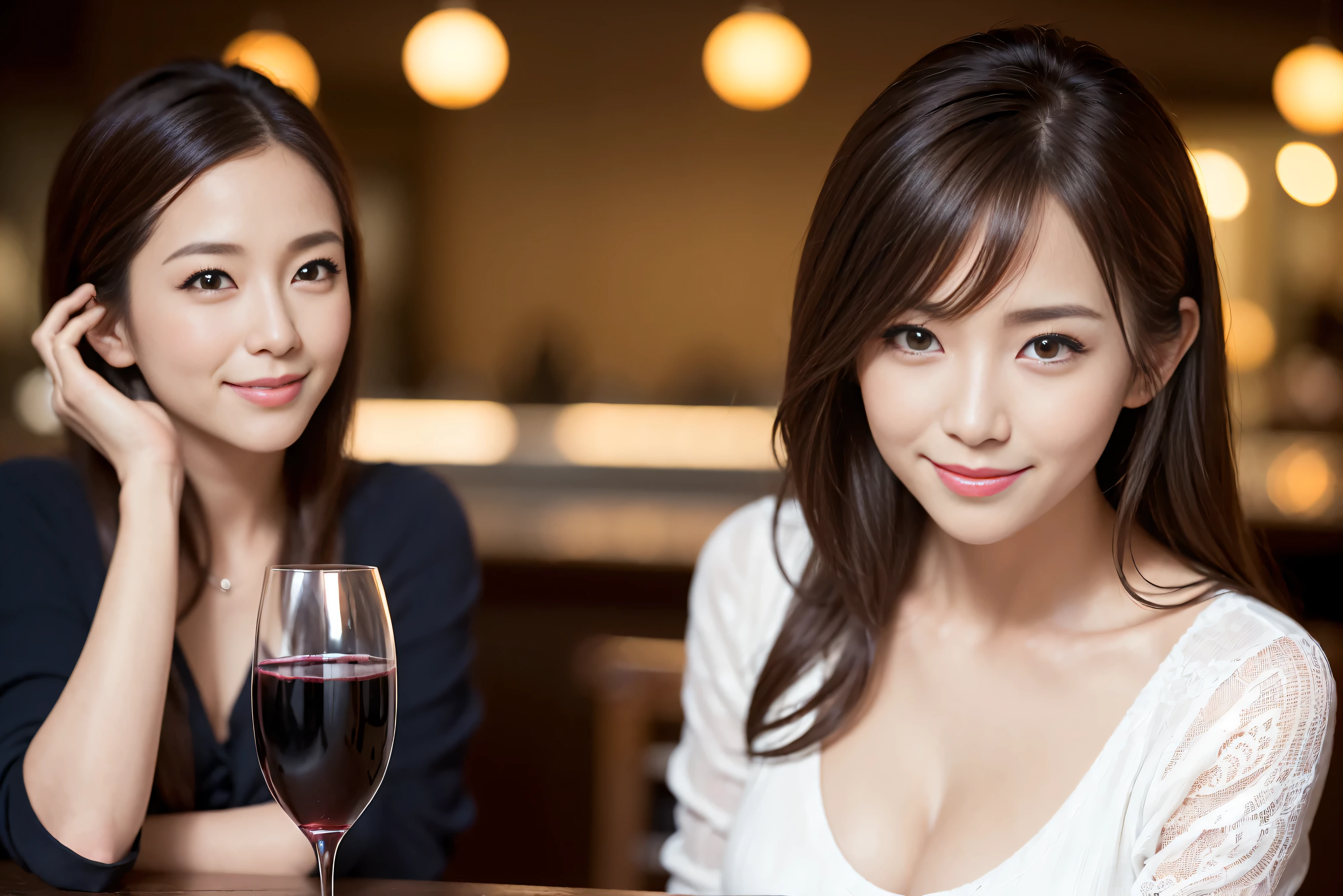 64k, UHD, highest quality, masterpiece: 1.2), (realistic, photorealistic: 1.37),5-people、やわらかなsmile、gentle expression、 Super detailed, celebration party、beauty、charm、beautiful mature woman、3 women who love wine、three men、Kobe、Yokohama、champagne、sparkling wine、winter night、restaurantでワイン宴会、(slimな男女4名),(Wine party for 5 people)、(slimフェイス),Happy、 最高なsmile、Fox Face、Berry Short、(because I&#39;thin), (brown hair), (shortcut), long sleeve shirt、winter fashion、Colombia、Brazilian、Japanese、Dutch、German、Portuguese、Belgian、Italian、french, (gushing), (slimボティ), (brown hair), (shortcut), 端正なbeauty、cheeks blush a little, (41 years old), 38 years old, 35 years old、32 years old、 A beautiful and detailed night view spreads out outside the window........., restaurant, wine glassが座っている, At night, in a prominent place (from the Upper body) nova frog style, actress, model, Upper body, White wine, slim, wine glass, Very beautiful night view, wine glass Put in the Middle, Happy smile, (smile: 1.15),