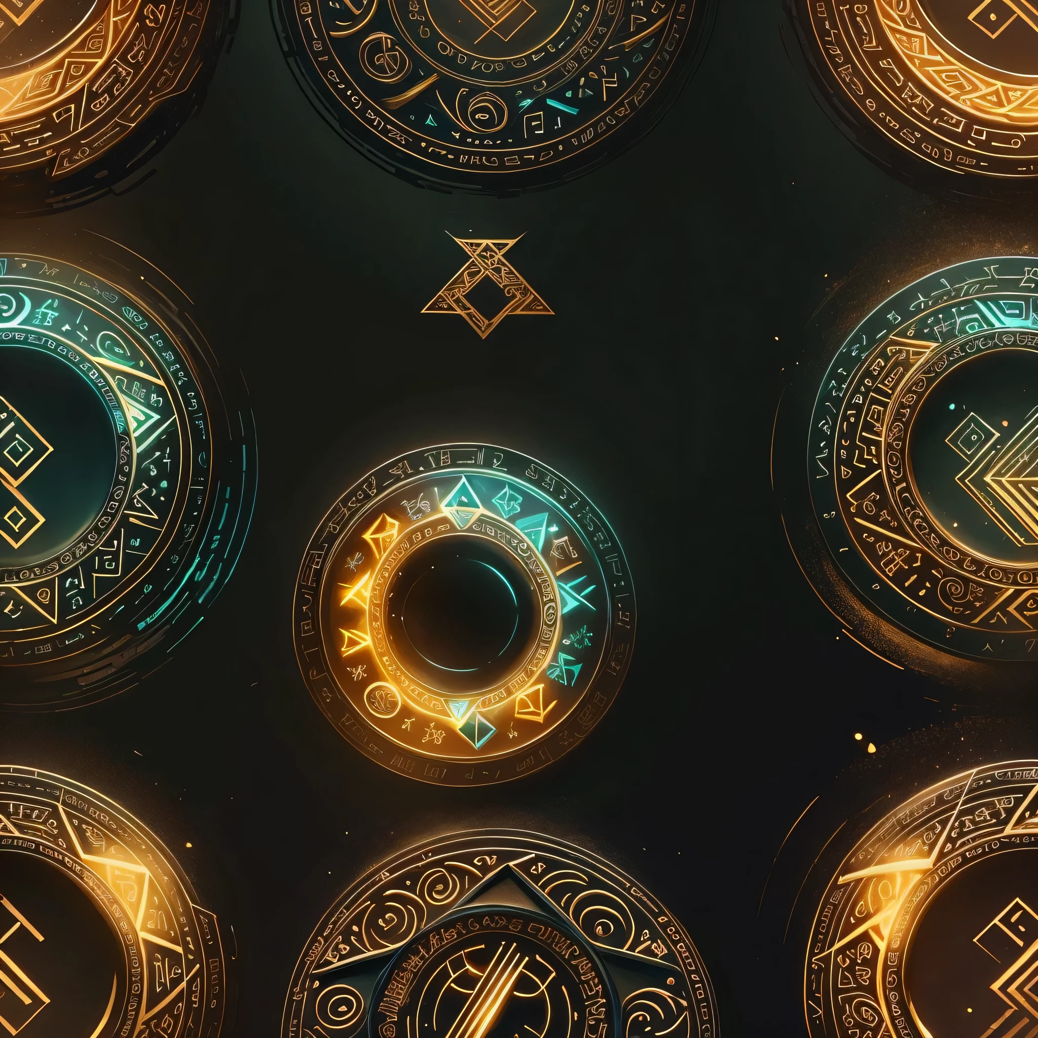 (Best quality,4K,a high resolution), foreground, glowing rune AI,round gold ring with fantastic magical atmosphere,elegant, with intricate glowing runic lines,shiny and eye-catching,runic ring with small, a sparkling rainbow-colored diamond on top,together we create a harmonious and charming design,revealing secrets and wonders with your radiant and gentle presence,bright colors, emphasizing your attractiveness,soft lighting, emphasizing its beauty.
